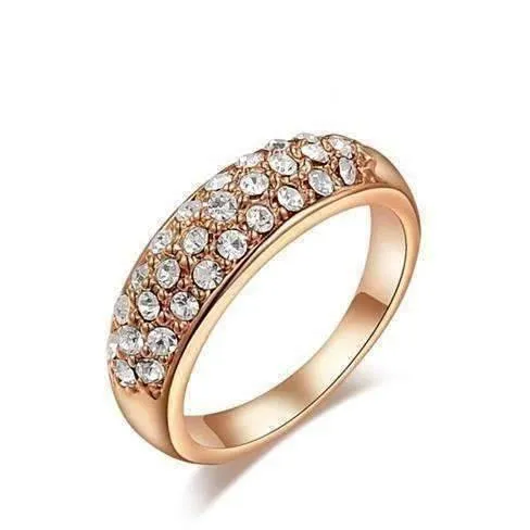 18K Gold Pave OB Austrian Crystals Band Cocktail Luxury European Ring for Woman