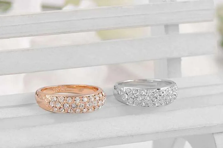18K Gold Pave OB Austrian Crystals Band Cocktail Luxury European Ring for Woman