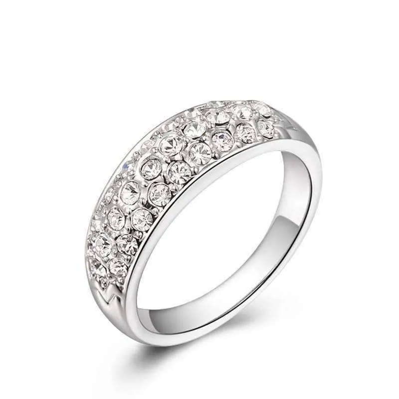18K Gold Pave OB Austrian Crystals Band Cocktail Luxury European Ring for Woman