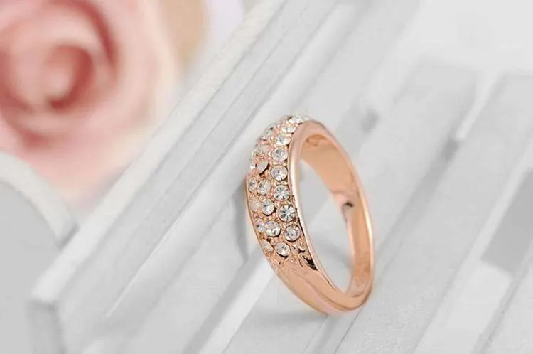 18K Gold Pave OB Austrian Crystals Band Cocktail Luxury European Ring for Woman