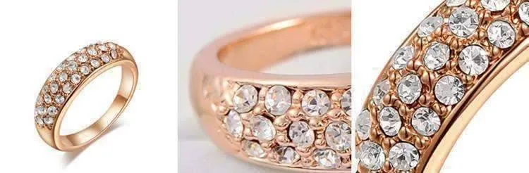 18K Gold Pave OB Austrian Crystals Band Cocktail Luxury European Ring for Woman