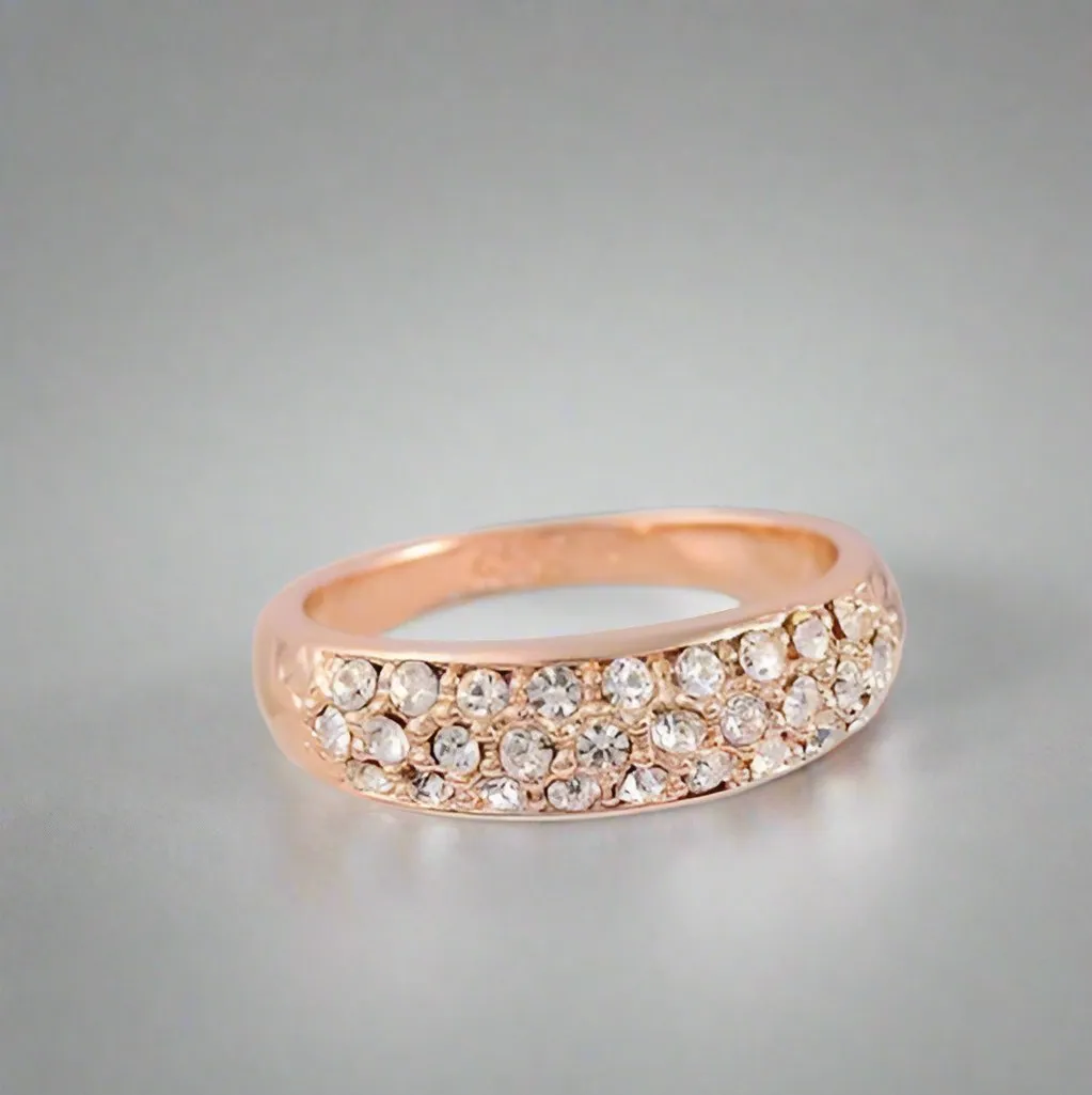 18K Gold Pave OB Austrian Crystals Band Cocktail Luxury European Ring for Woman