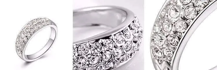 18K Gold Pave OB Austrian Crystals Band Cocktail Luxury European Ring for Woman