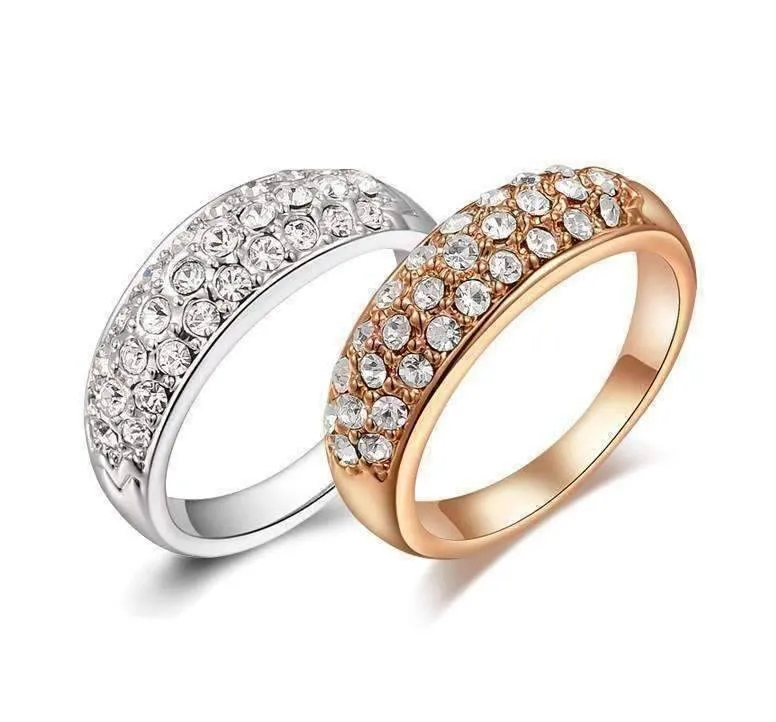 18K Gold Pave OB Austrian Crystals Band Cocktail Luxury European Ring for Woman