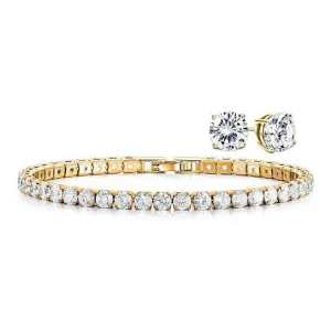 18K Gold Round Cut Tennis Bracelet and Studs Set