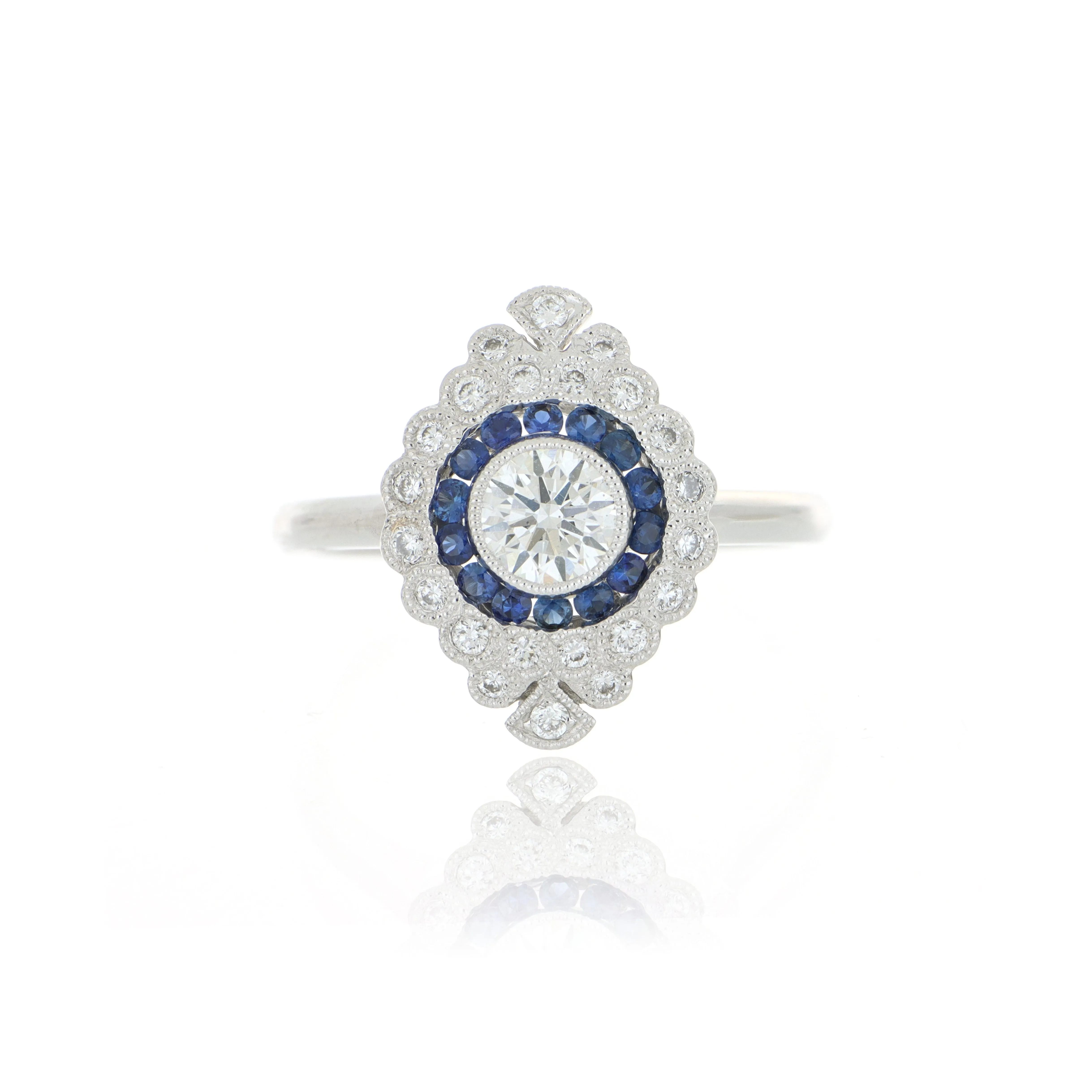 18k White Gold Blue Sapphire and Diamond Cocktail Ring