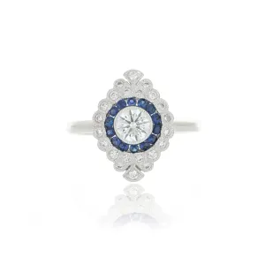 18k White Gold Blue Sapphire and Diamond Cocktail Ring