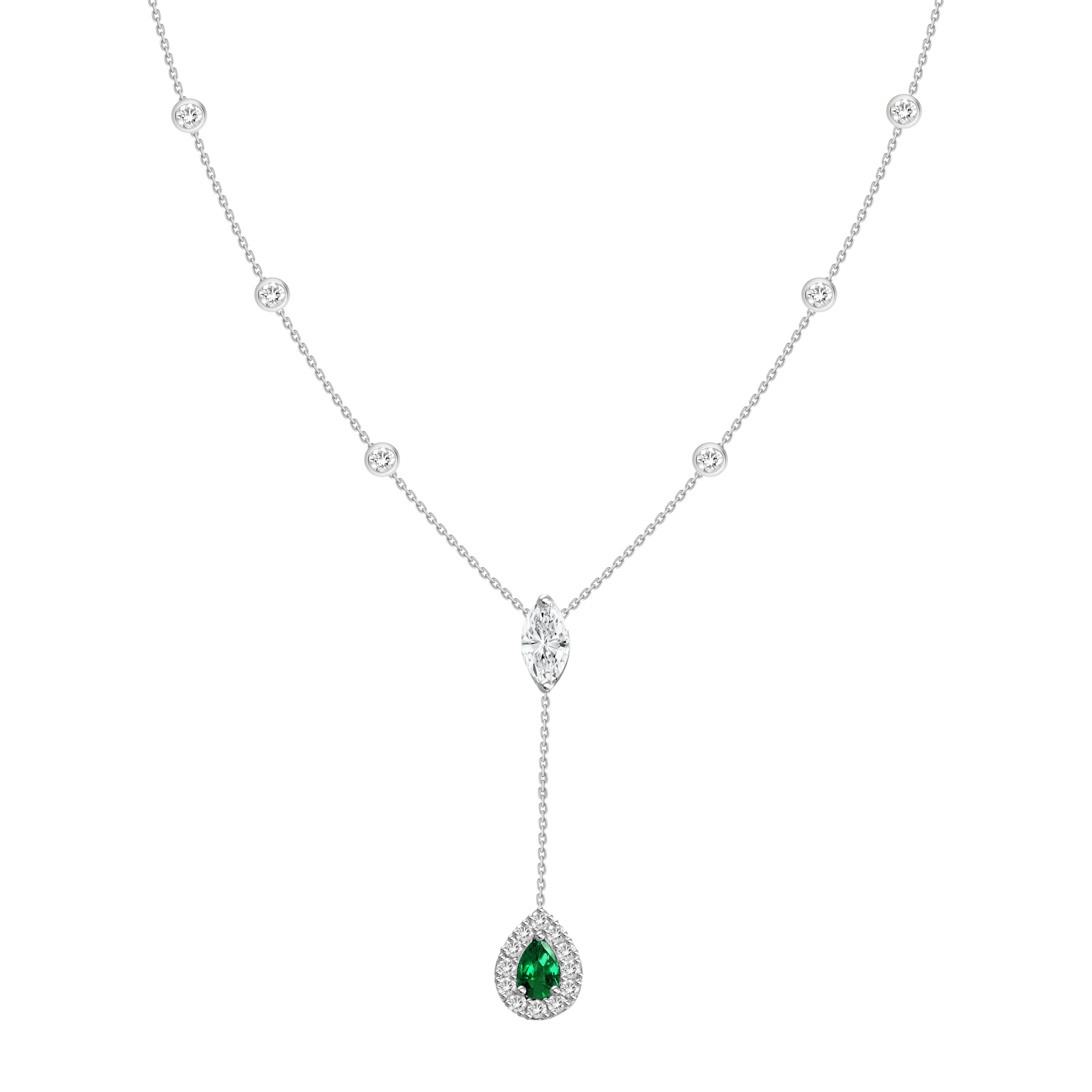 18K Yellow Gold Diamond   Emerald Y Necklace
