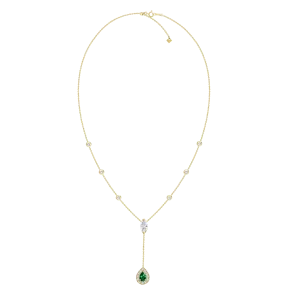 18K Yellow Gold Diamond   Emerald Y Necklace