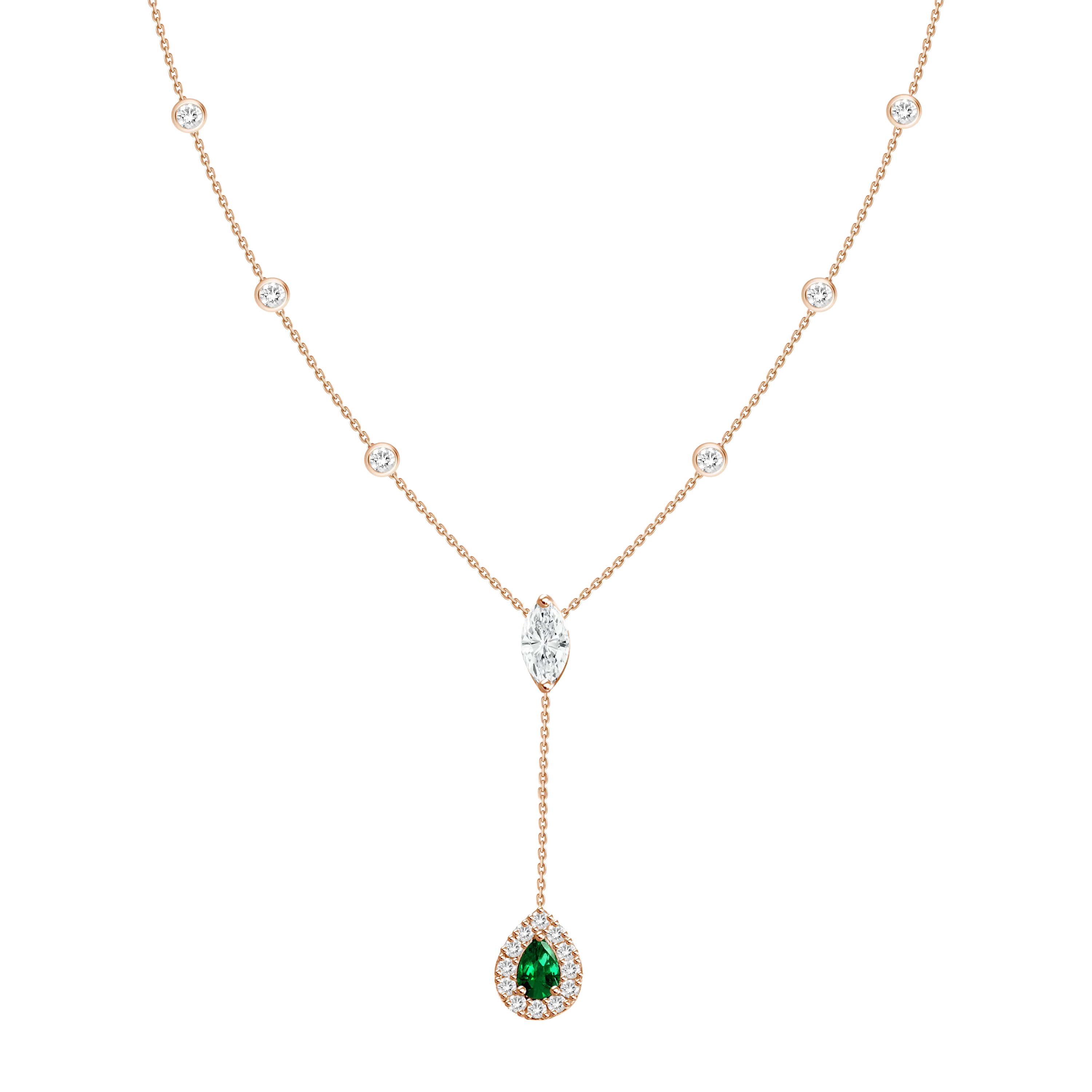 18K Yellow Gold Diamond   Emerald Y Necklace
