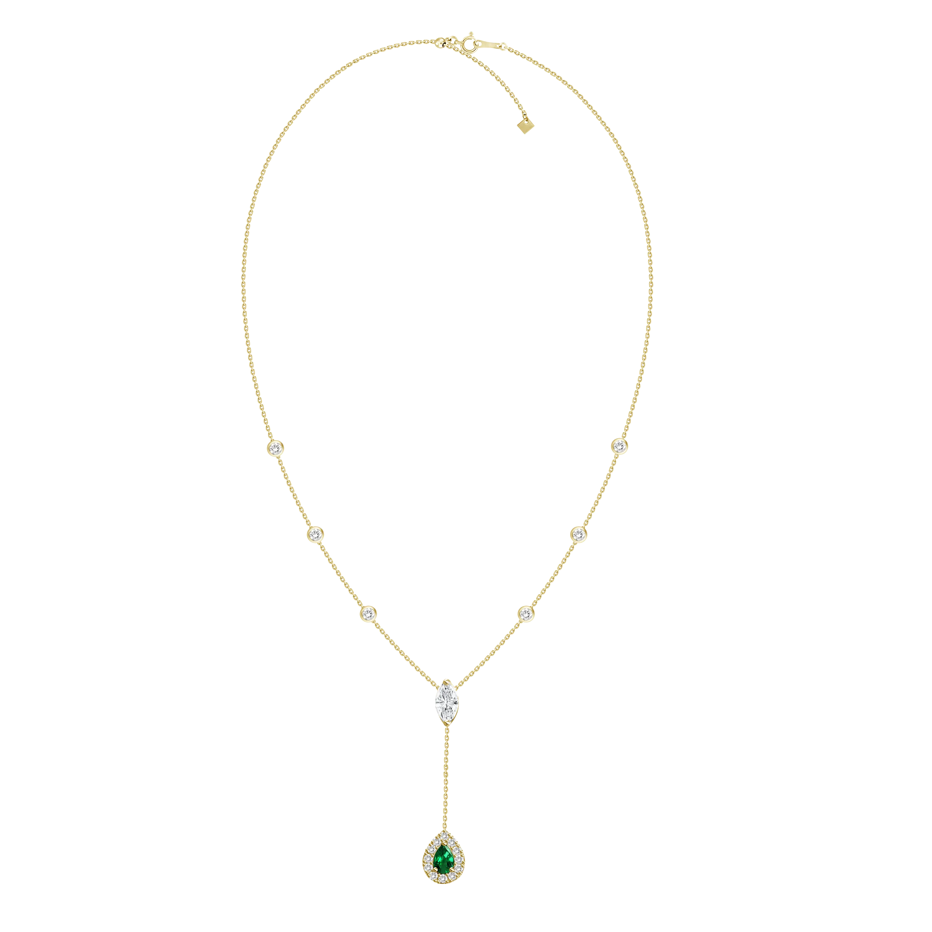18K Yellow Gold Diamond   Emerald Y Necklace