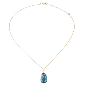 18K Yellow Gold Opal Blue Diamond Turquoise Pendant Necklace