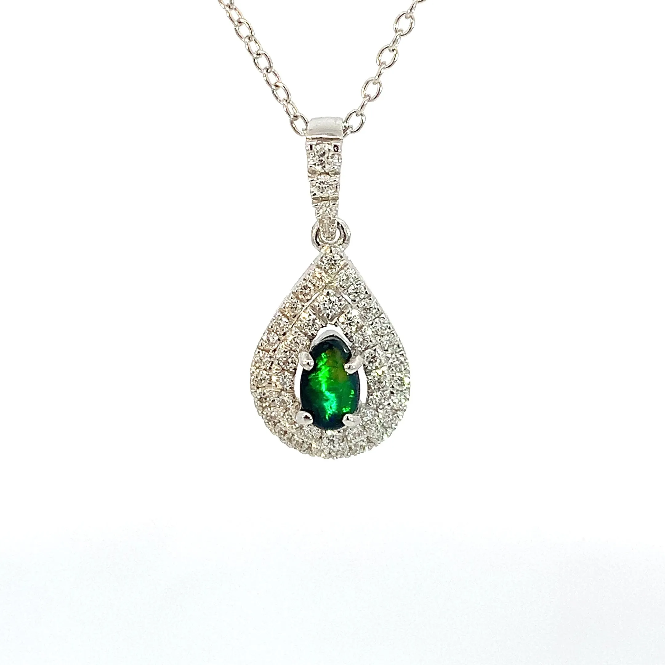 18kt White Gold Black Opal 0.29ct and Diamond pendant