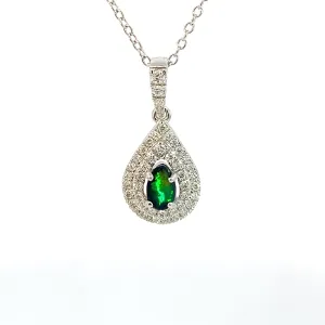 18kt White Gold Black Opal 0.29ct and Diamond pendant