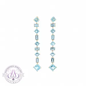 18kt Yellow Gold Long Drop style earrings Blue Topaz