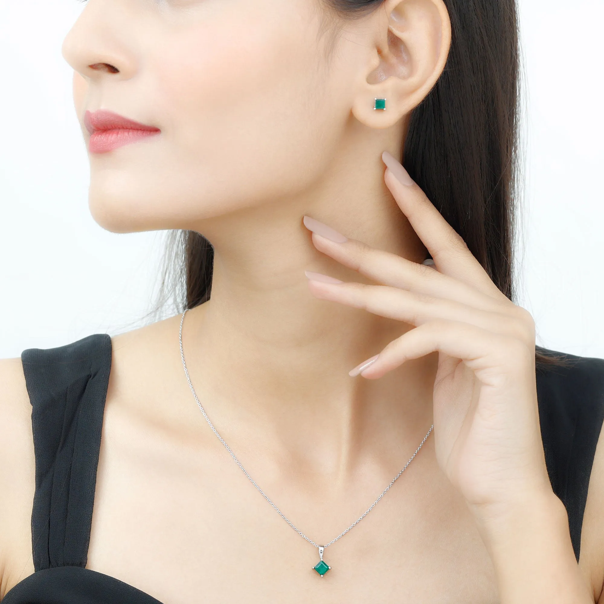 2 CT Princess Cut Emerald Solitaire Jewelry Set
