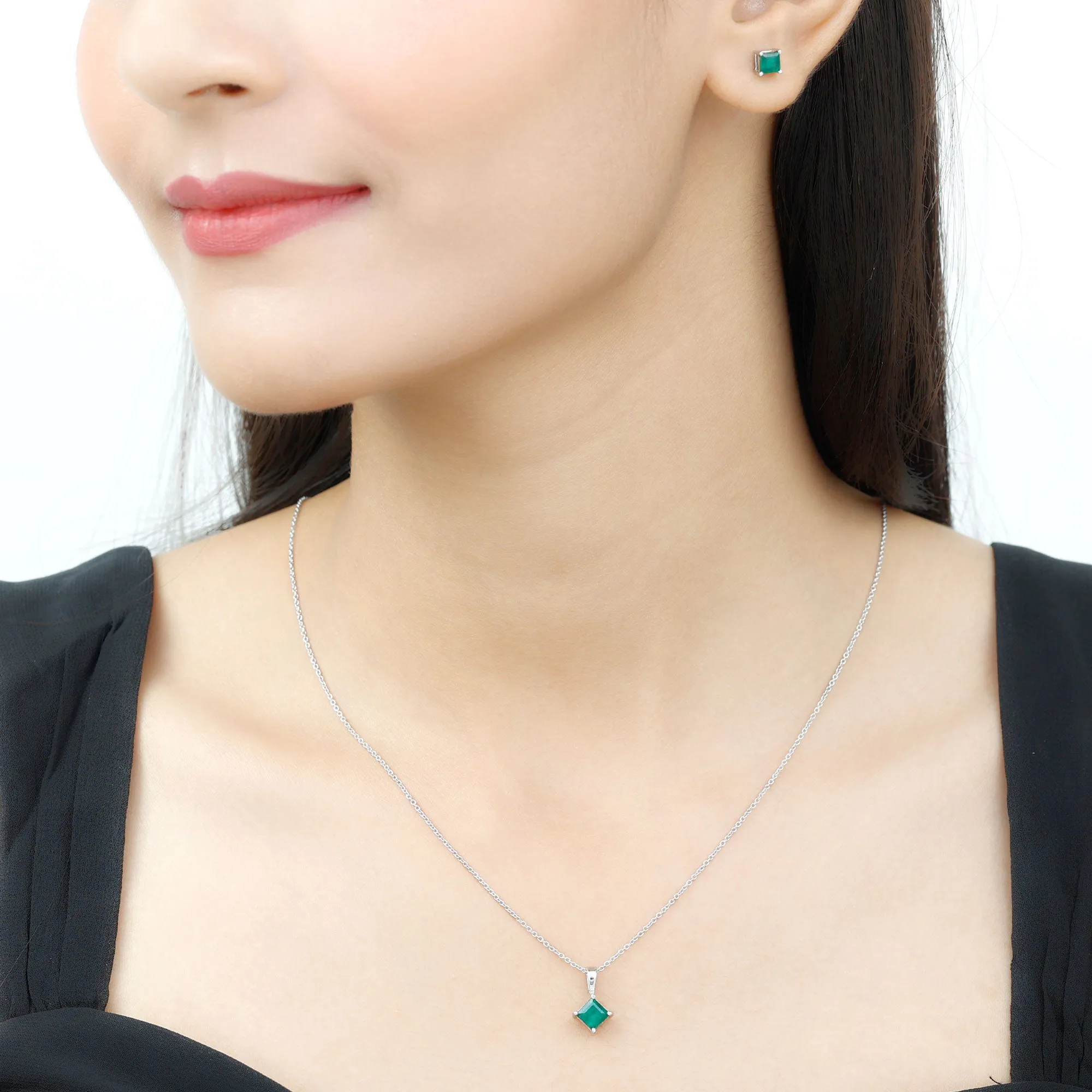 2 CT Princess Cut Emerald Solitaire Jewelry Set