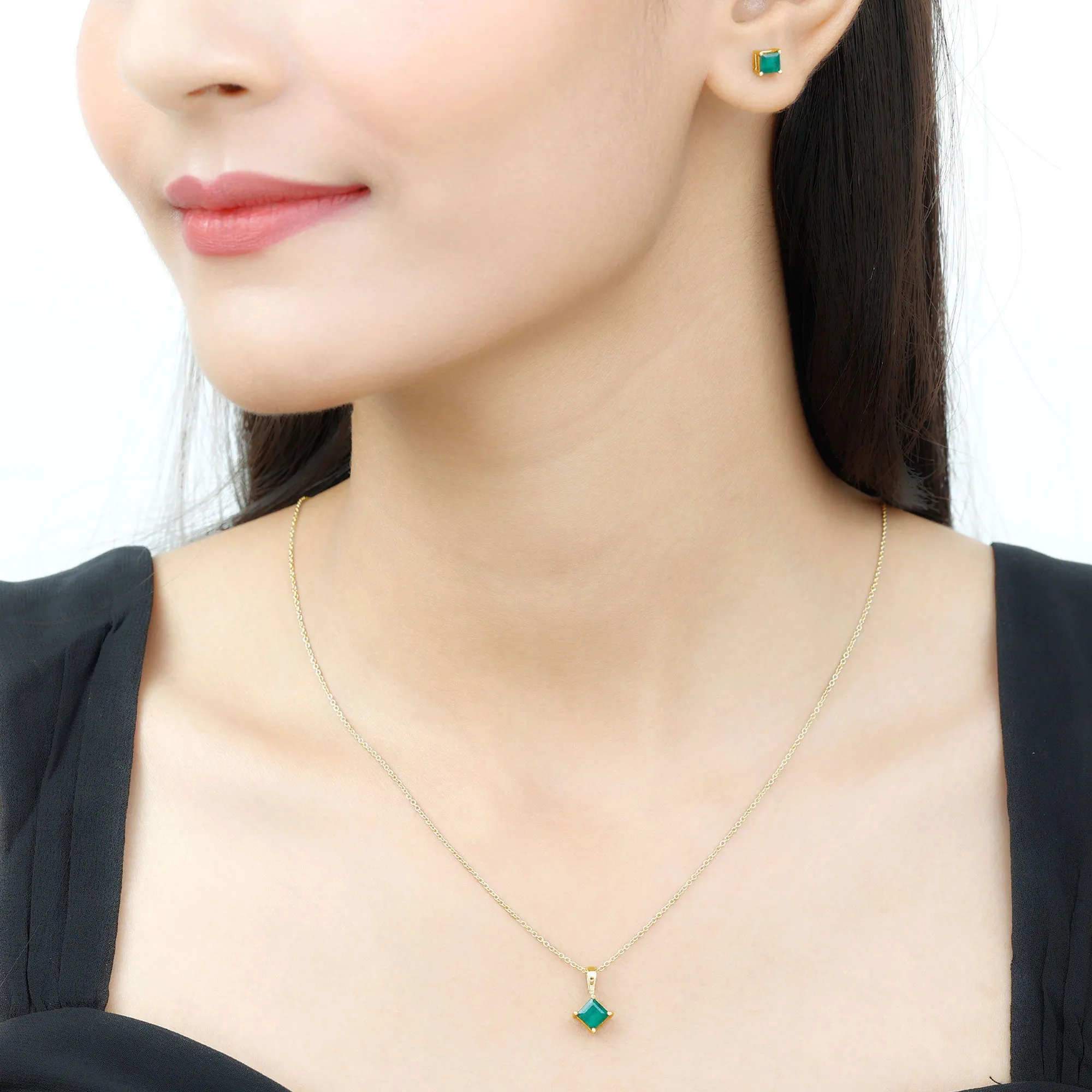 2 CT Princess Cut Emerald Solitaire Jewelry Set