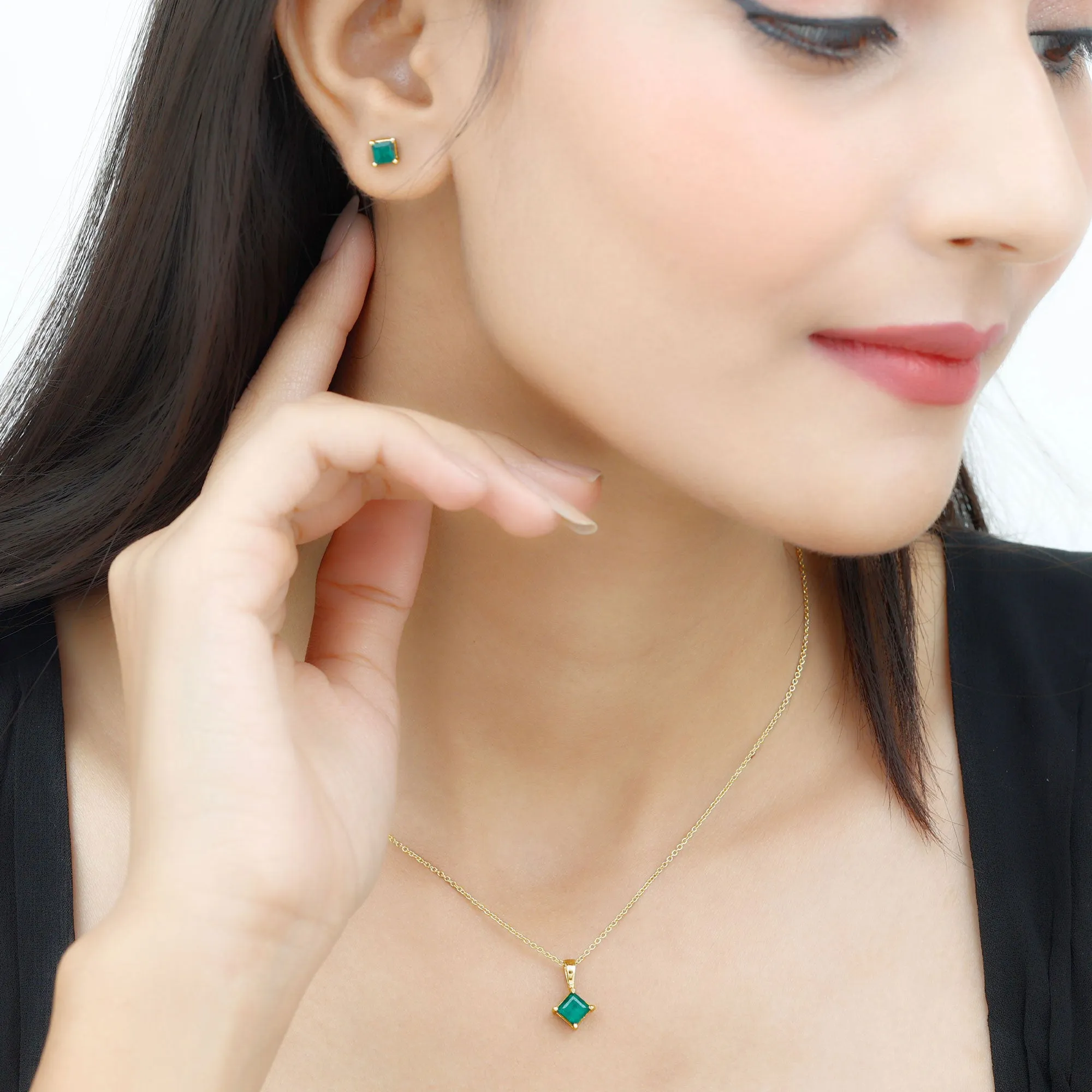 2 CT Princess Cut Emerald Solitaire Jewelry Set