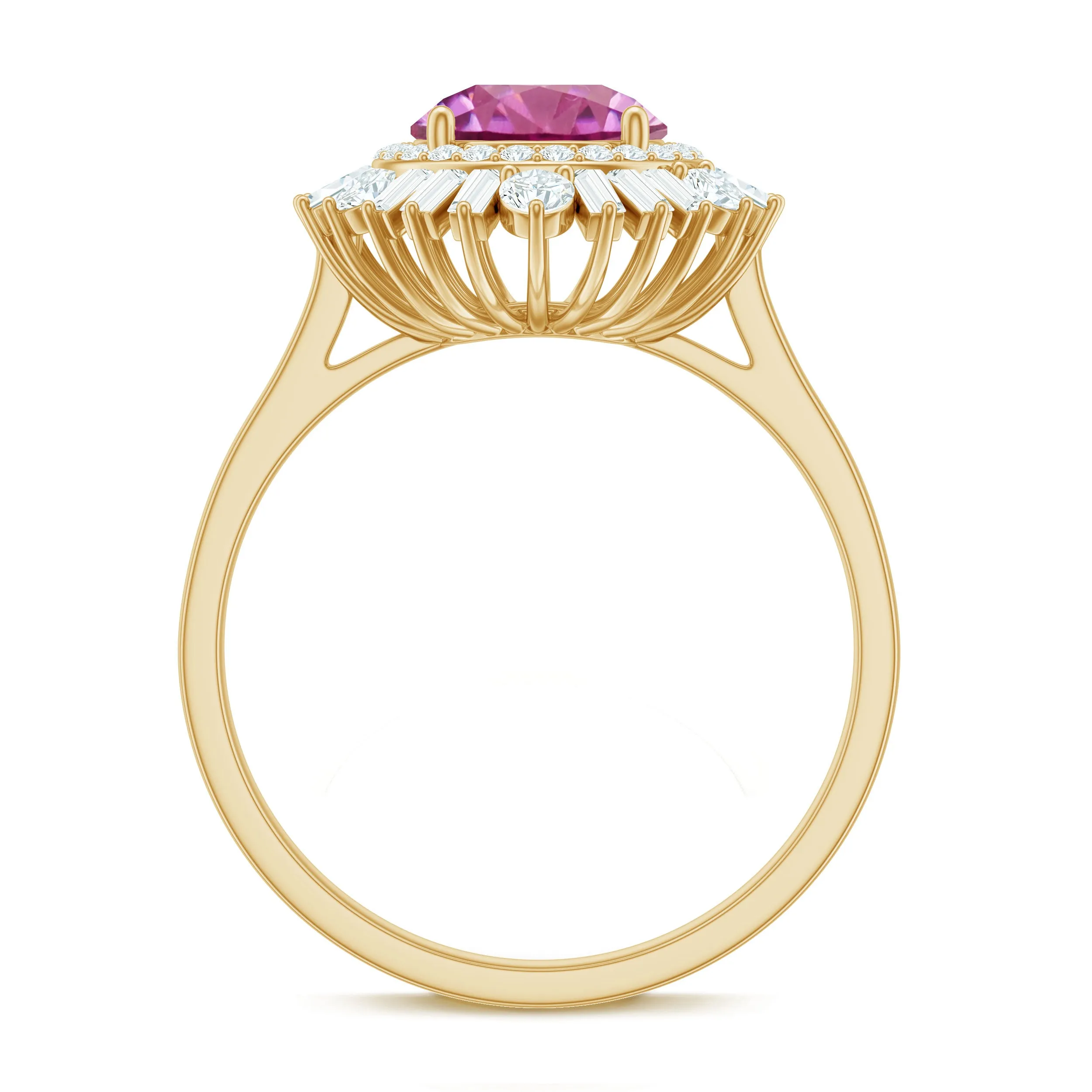 2 CT Round Pink Tourmaline Cocktail Ring with Moissanite Double Halo