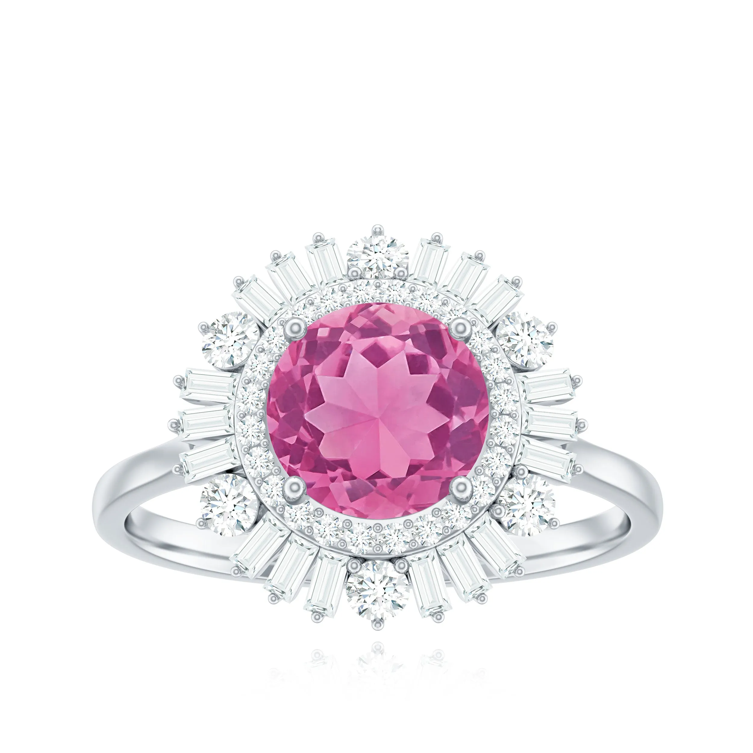 2 CT Round Pink Tourmaline Cocktail Ring with Moissanite Double Halo