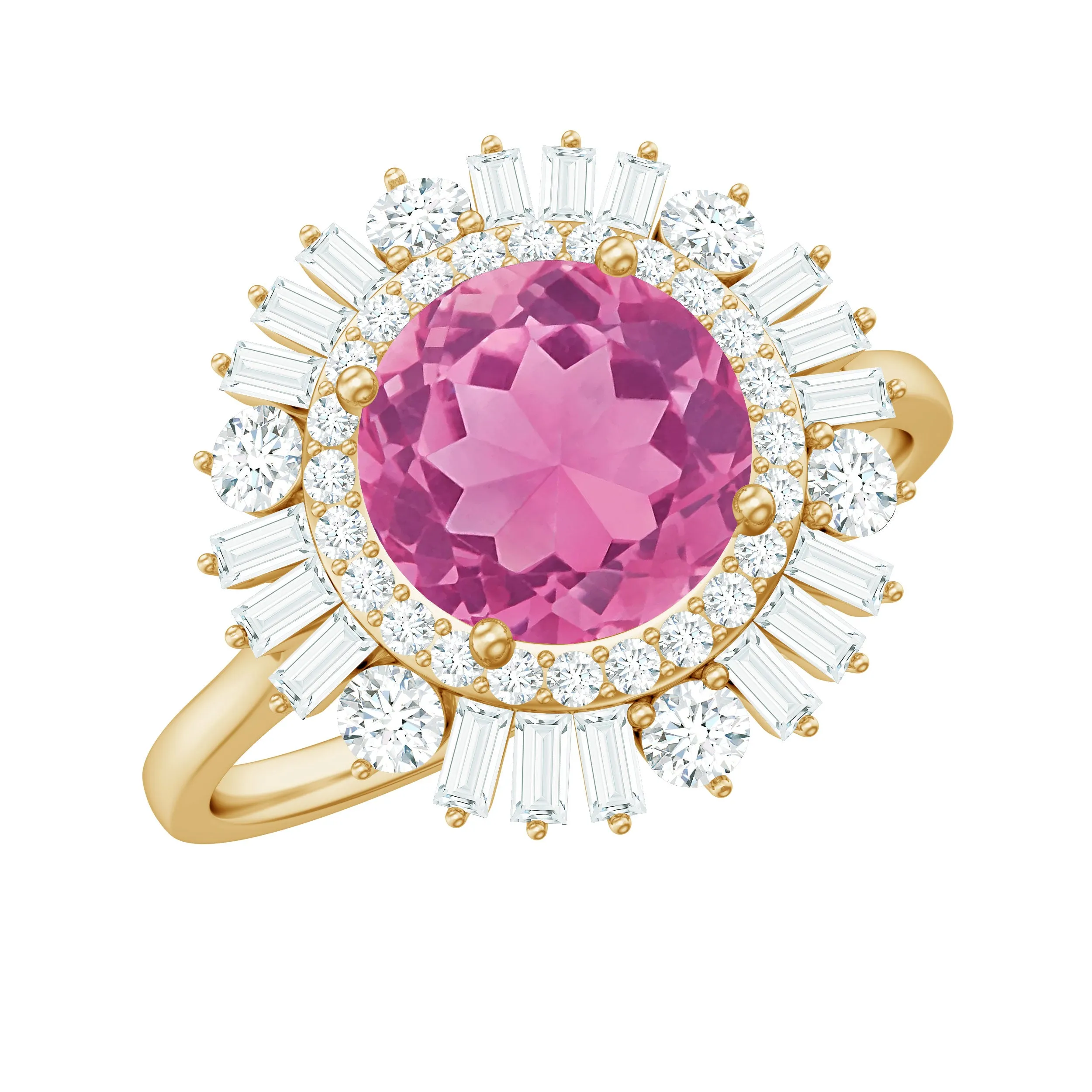 2 CT Round Pink Tourmaline Cocktail Ring with Moissanite Double Halo