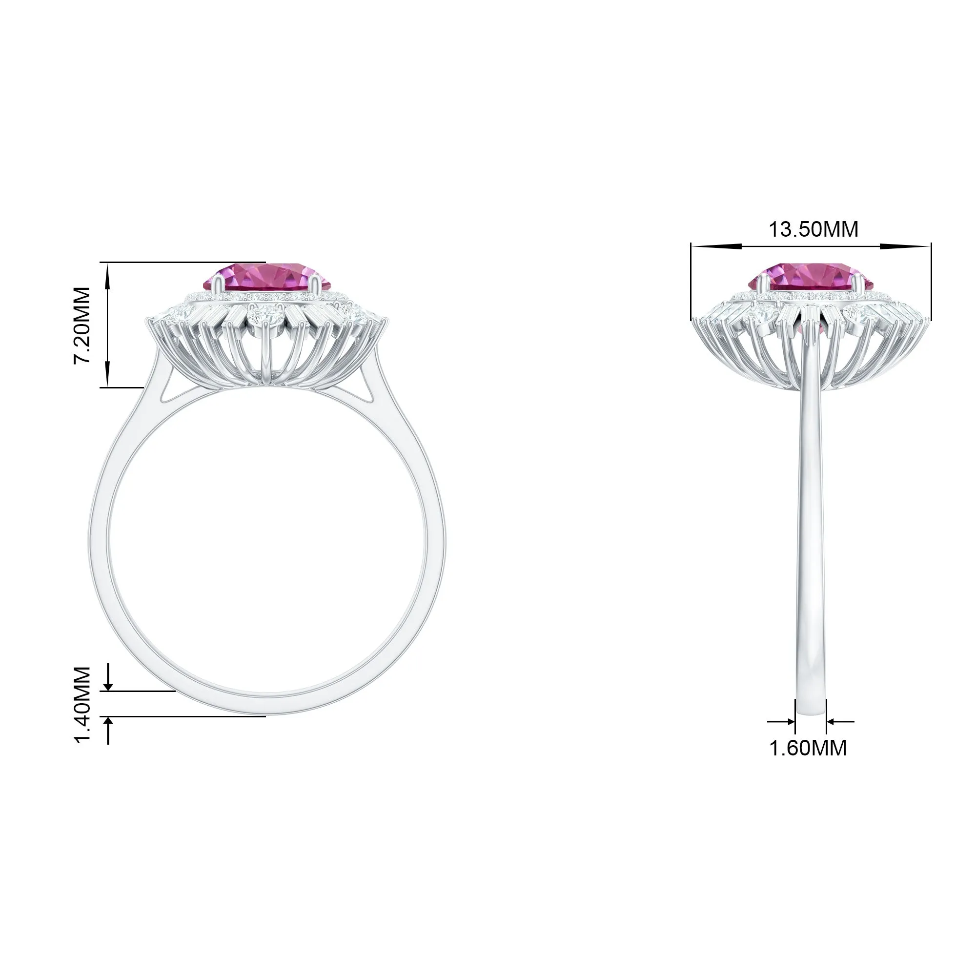 2 CT Round Pink Tourmaline Cocktail Ring with Moissanite Double Halo