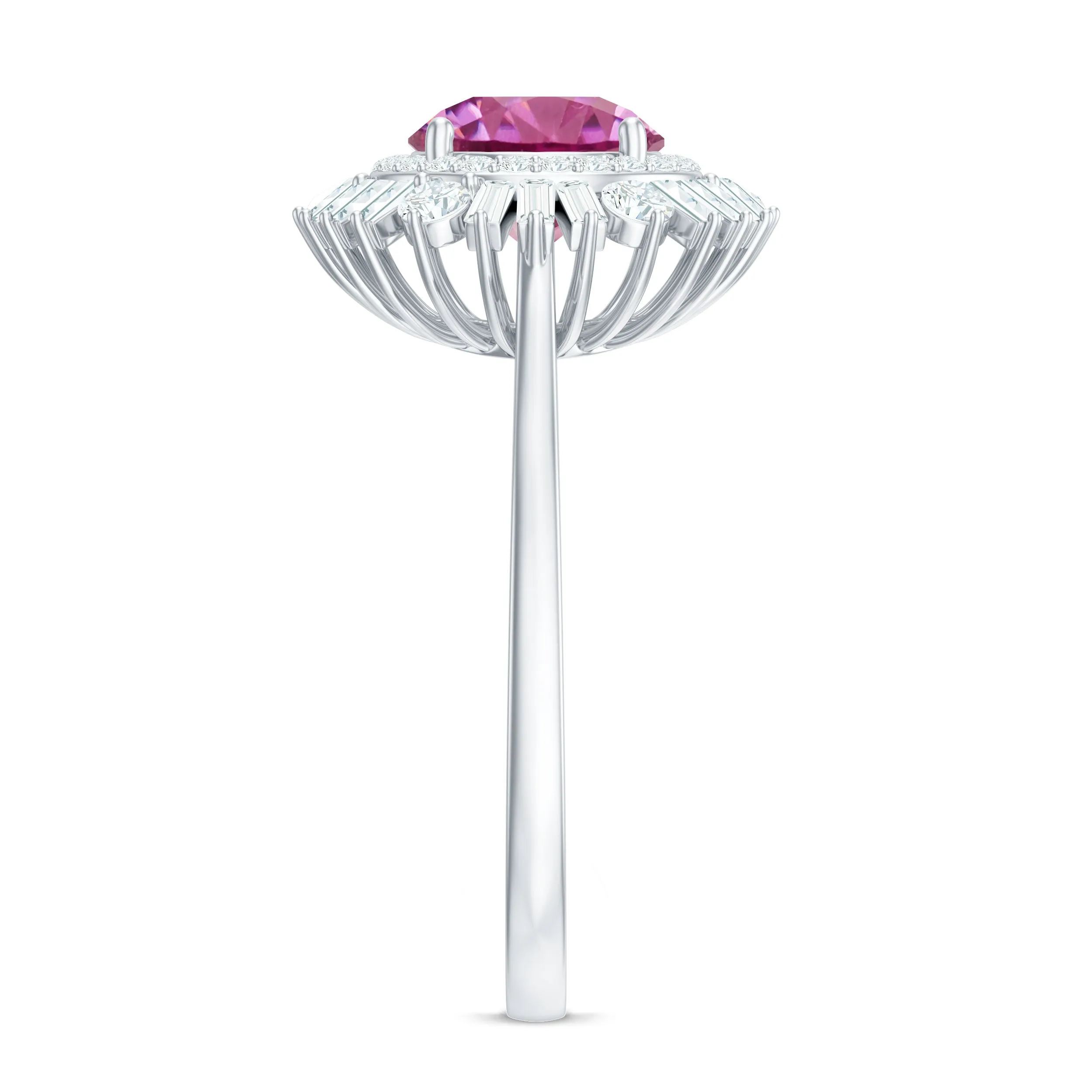 2 CT Round Pink Tourmaline Cocktail Ring with Moissanite Double Halo
