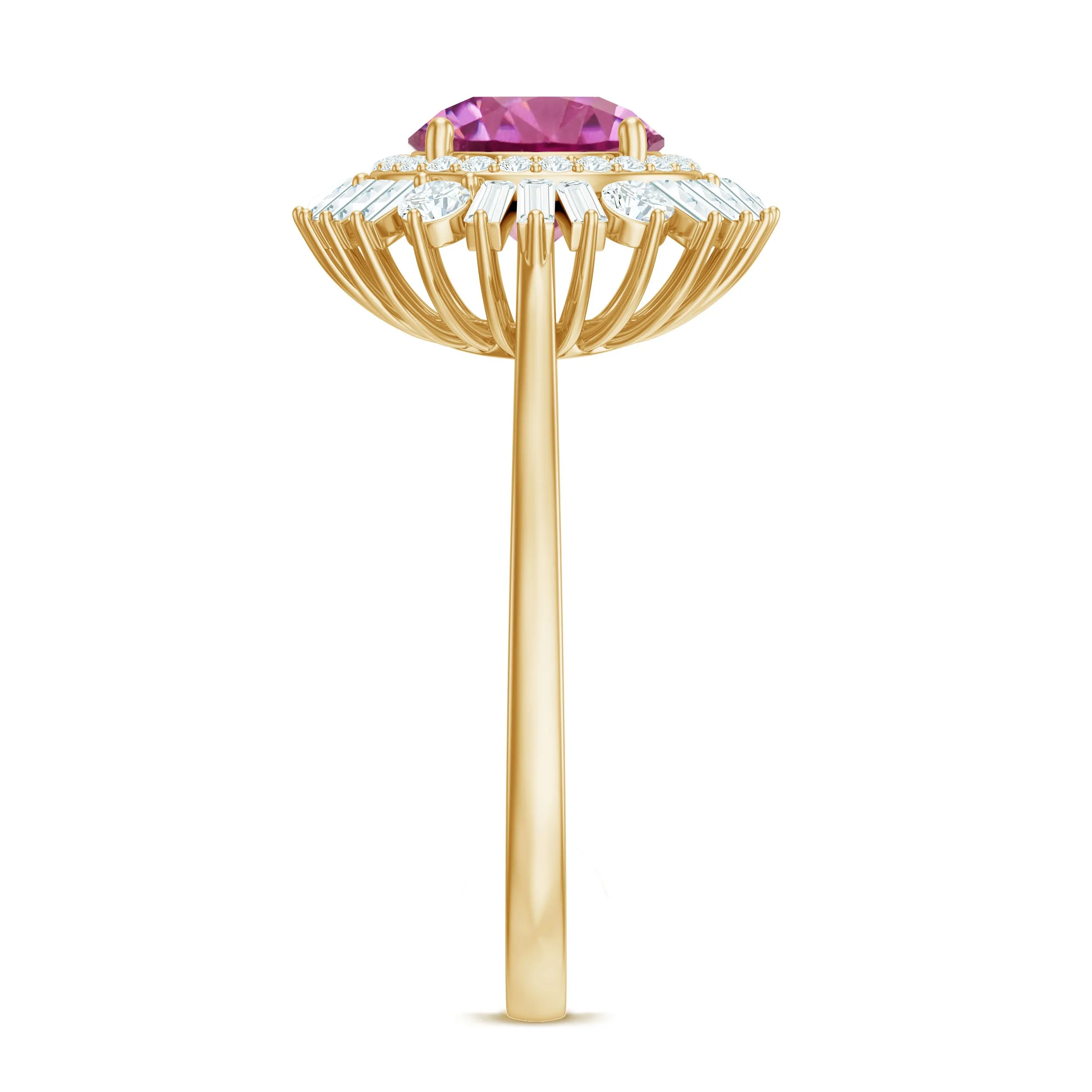 2 CT Round Pink Tourmaline Cocktail Ring with Moissanite Double Halo