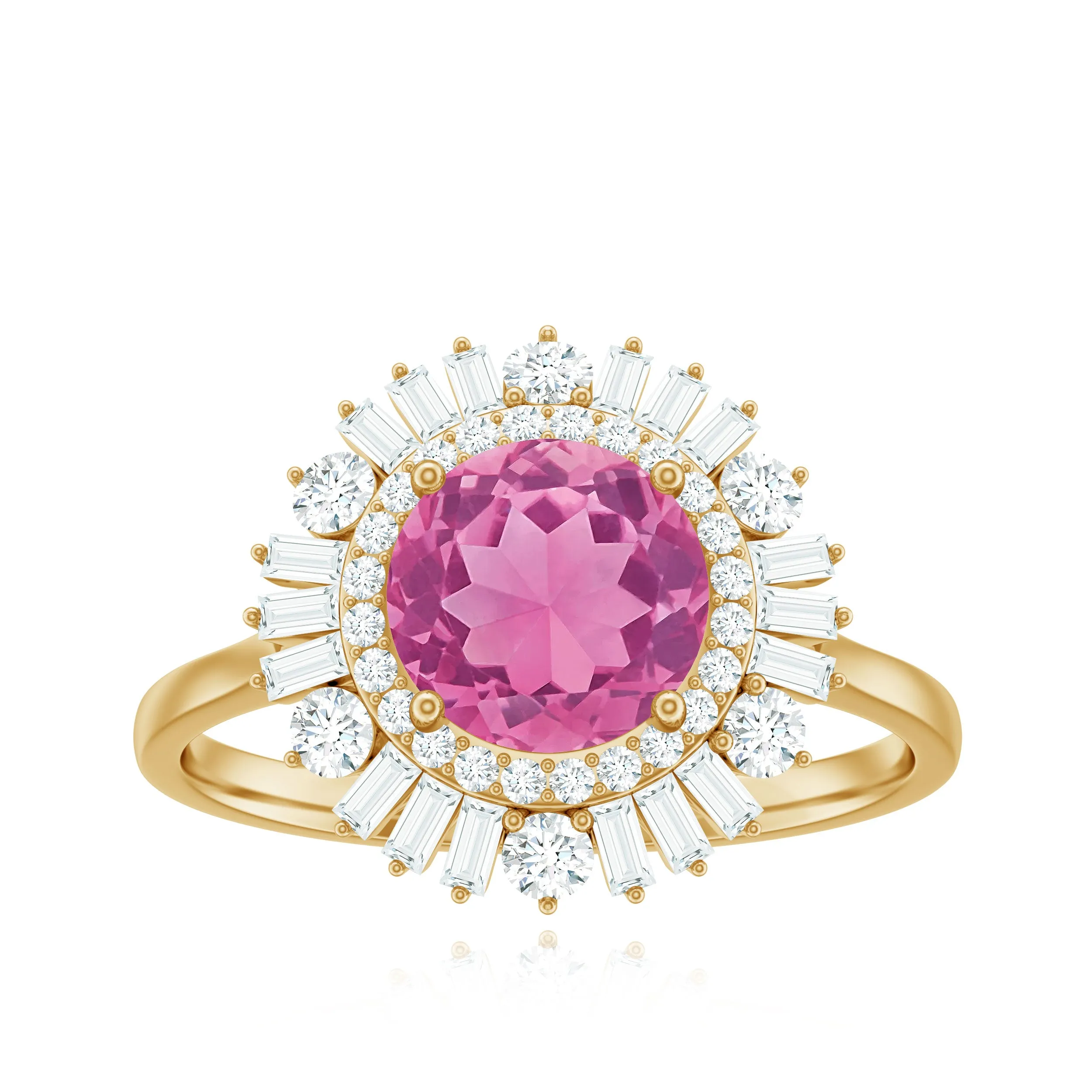 2 CT Round Pink Tourmaline Cocktail Ring with Moissanite Double Halo