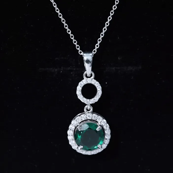 2.75 CT Certified Lab Created Emerald Silver Dangle Necklace with Zircon