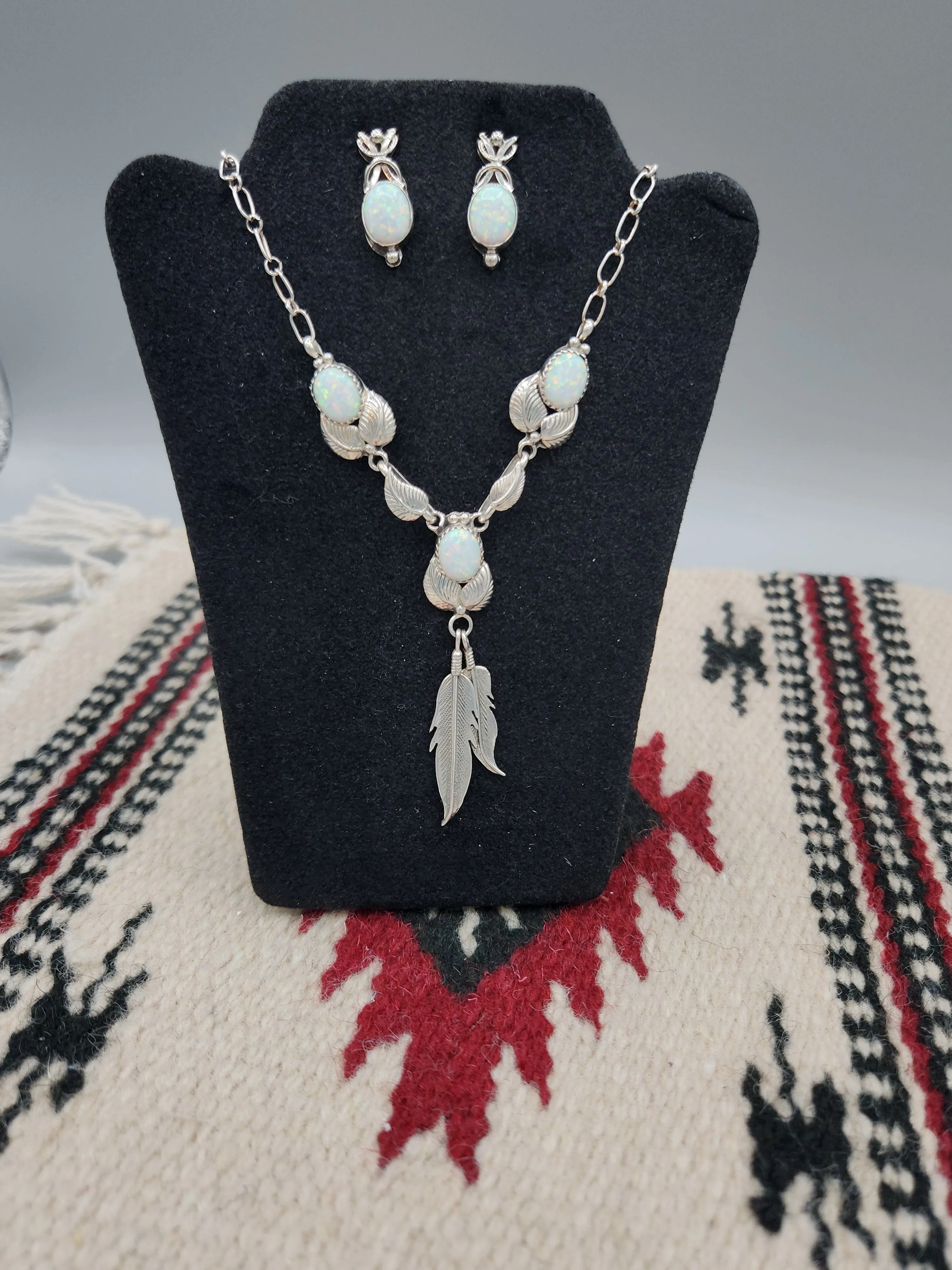 3 STONE WHITE OPAL NECKLACE & EARRING SET - VERLEY P. BETONE