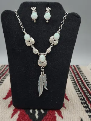 3 STONE WHITE OPAL NECKLACE & EARRING SET - VERLEY P. BETONE