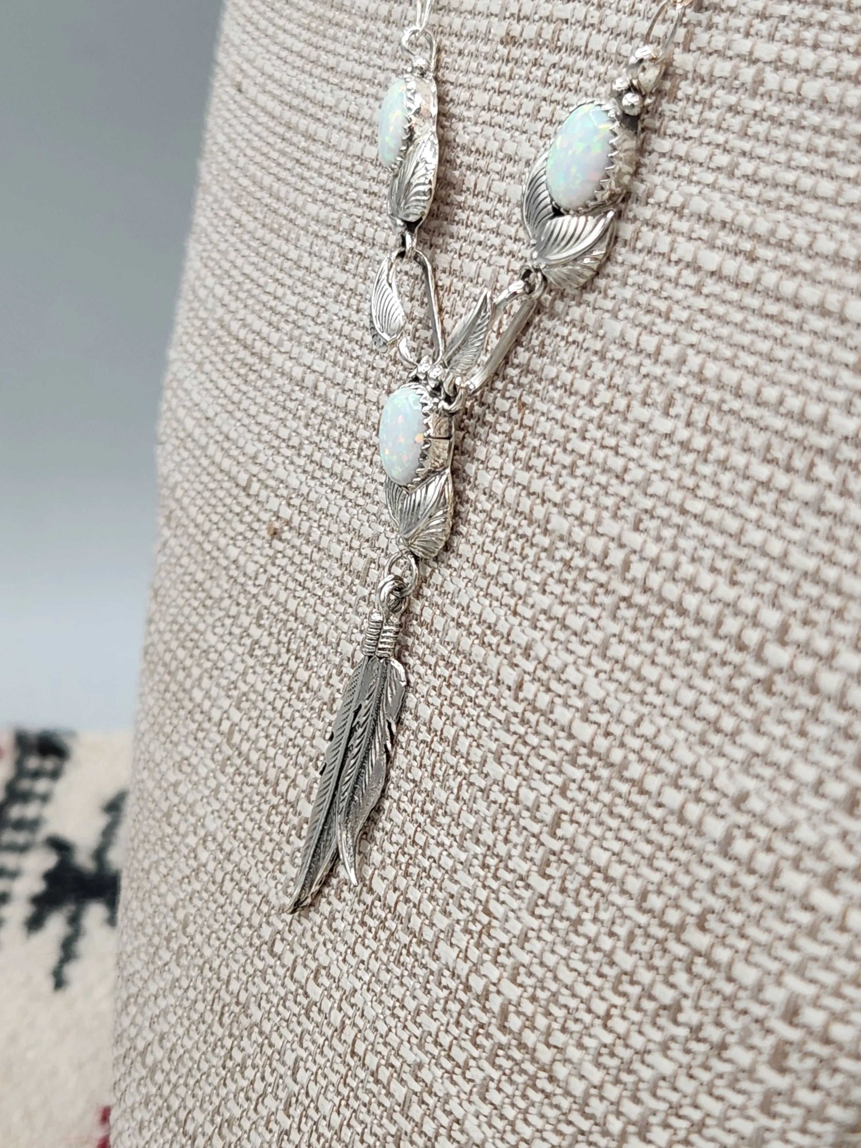 3 STONE WHITE OPAL NECKLACE & EARRING SET - VERLEY P. BETONE