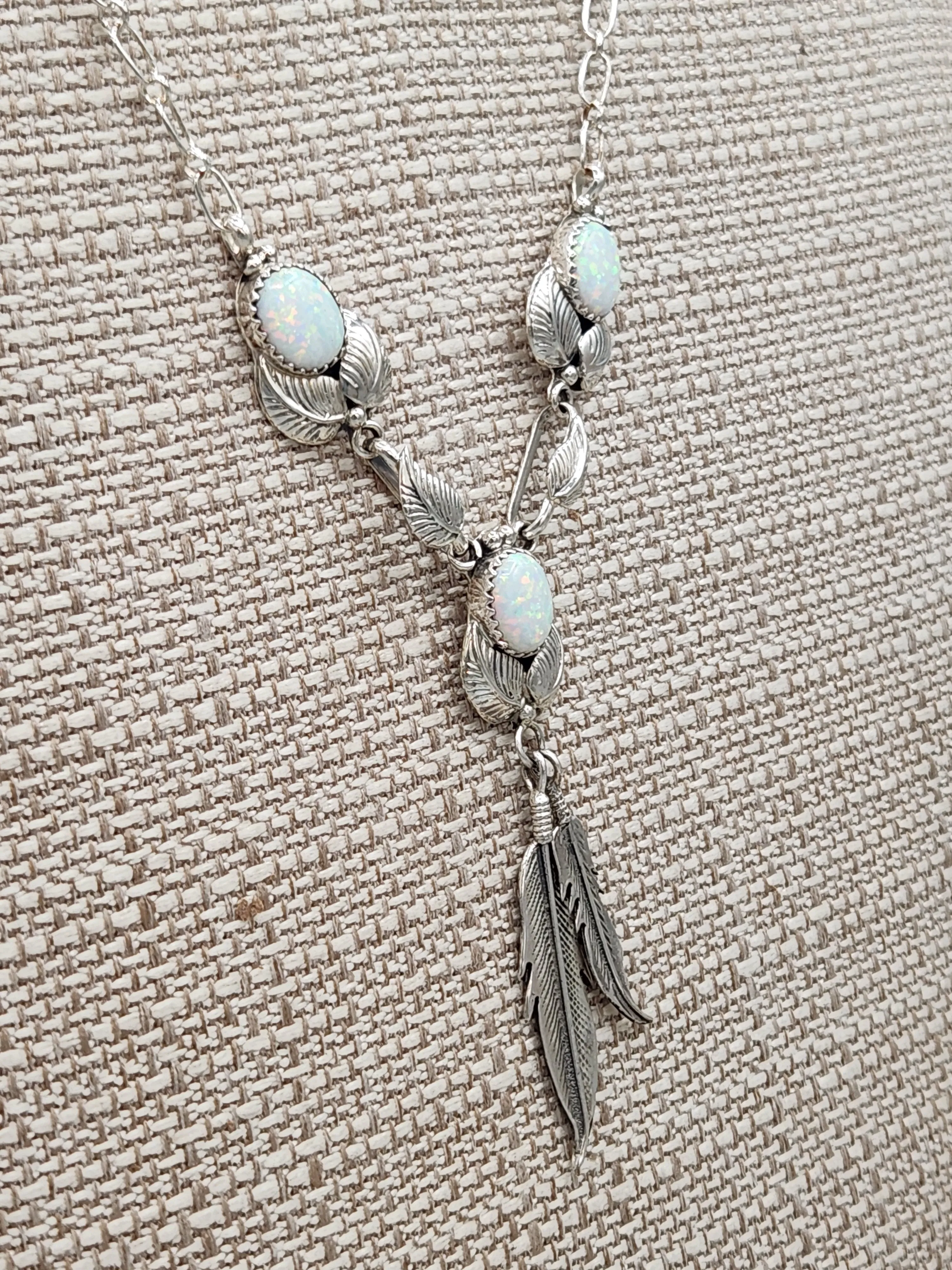 3 STONE WHITE OPAL NECKLACE & EARRING SET - VERLEY P. BETONE