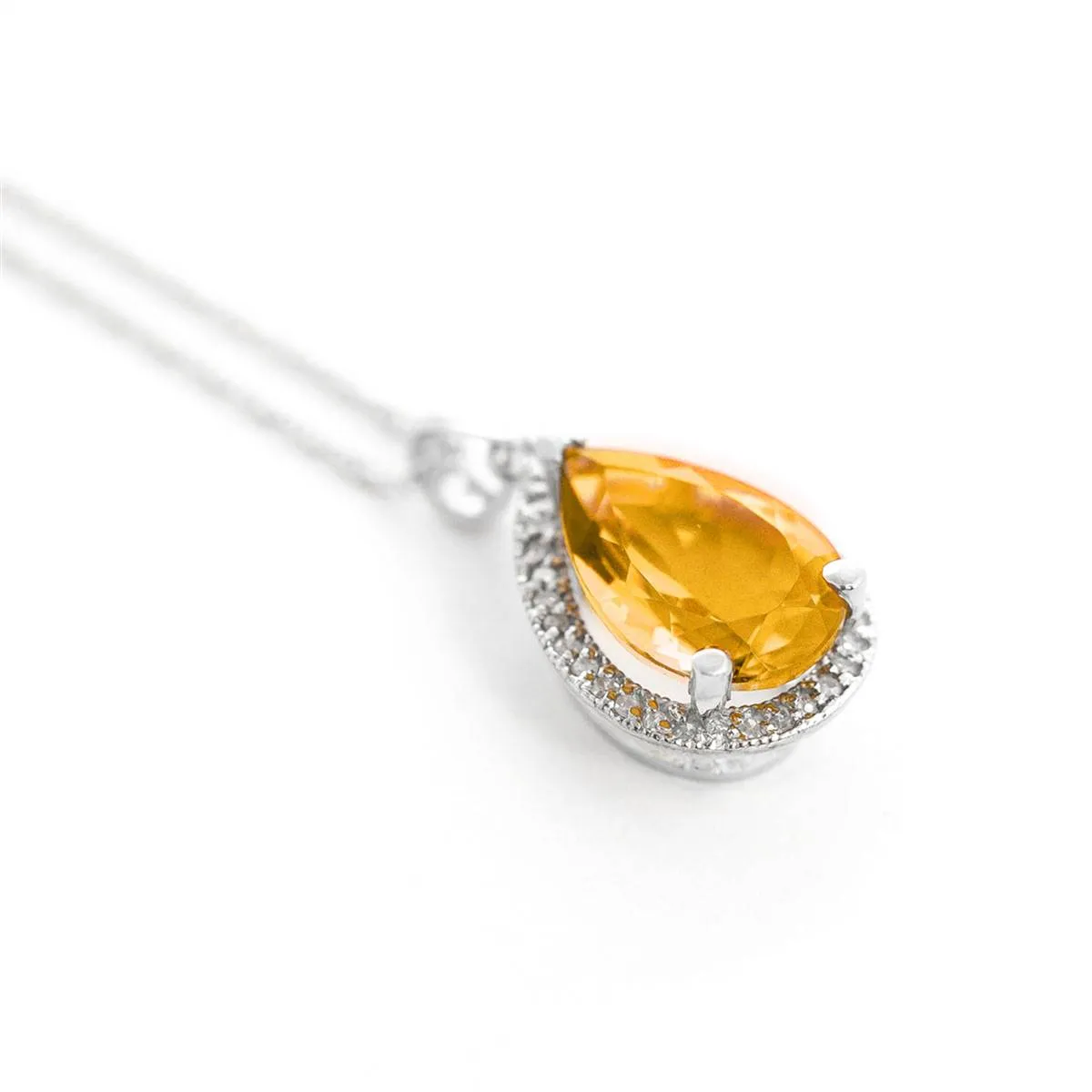 3.66 Carat 14K Solid White Gold Compassionate Citrine Diamond Necklace