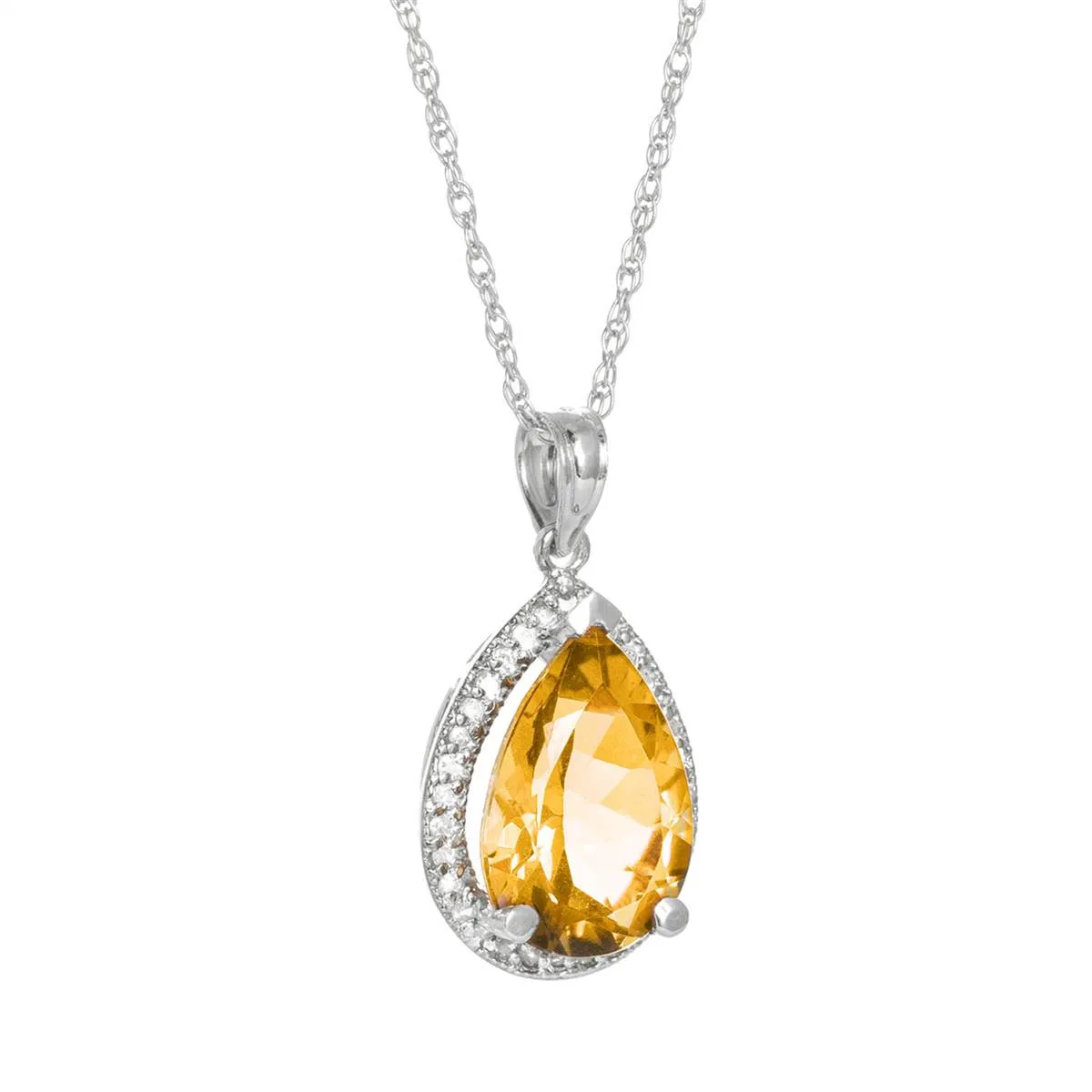 3.66 Carat 14K Solid White Gold Compassionate Citrine Diamond Necklace