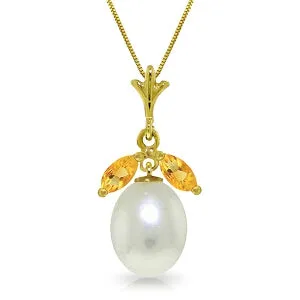 4.5 Carat 14K Solid Yellow Gold Necklace Natural Parl Citrine