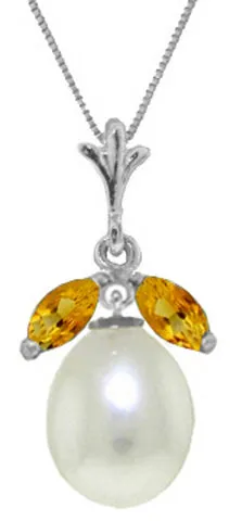 4.5 Carat 14K Solid Yellow Gold Necklace Natural Parl Citrine
