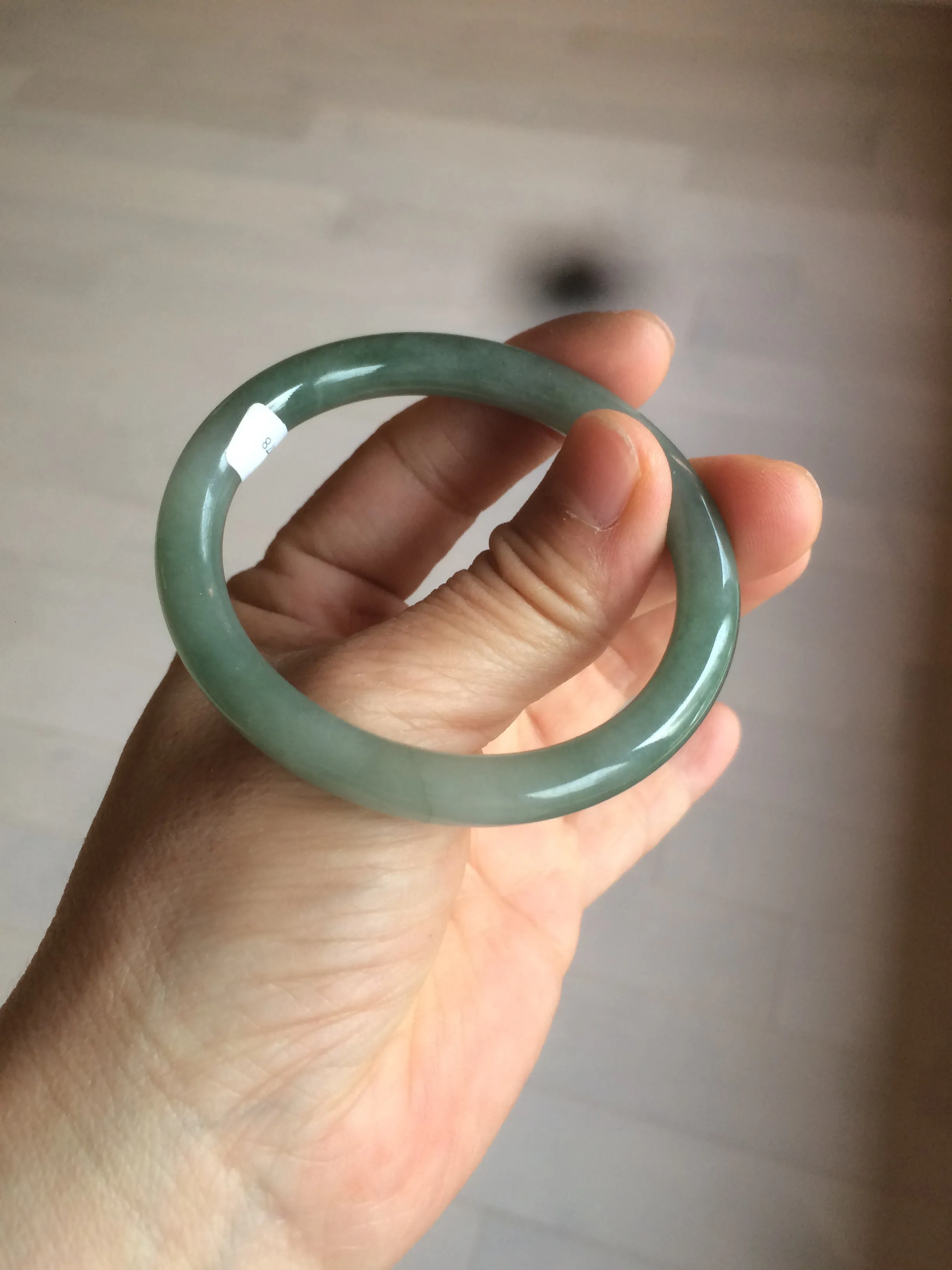 49.5mm Certified Type A 100% Natural icy dark green/gray oval round cut Jadeite Jade bangle M89-2878