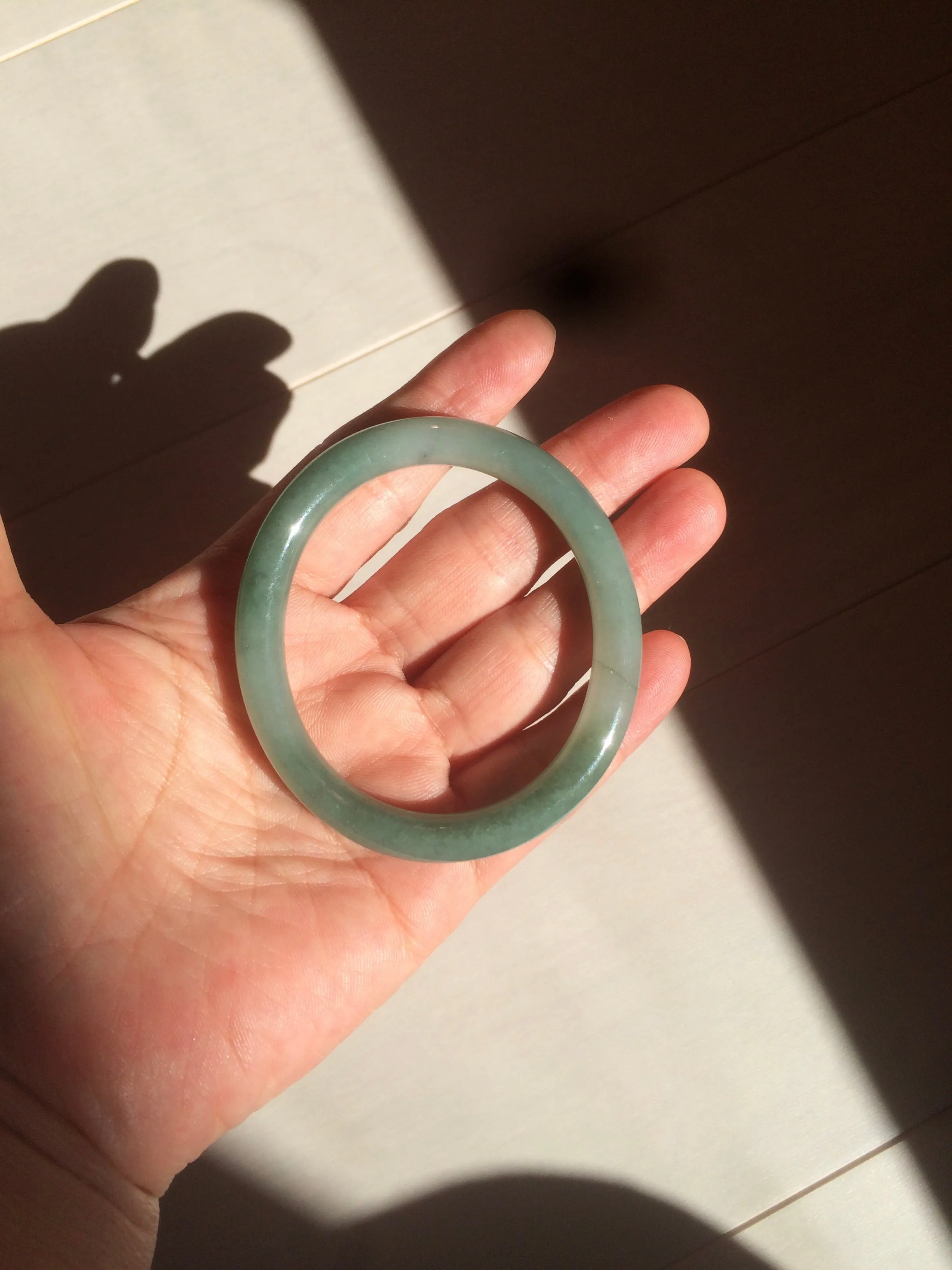 49.5mm Certified Type A 100% Natural icy dark green/gray oval round cut Jadeite Jade bangle M89-2878