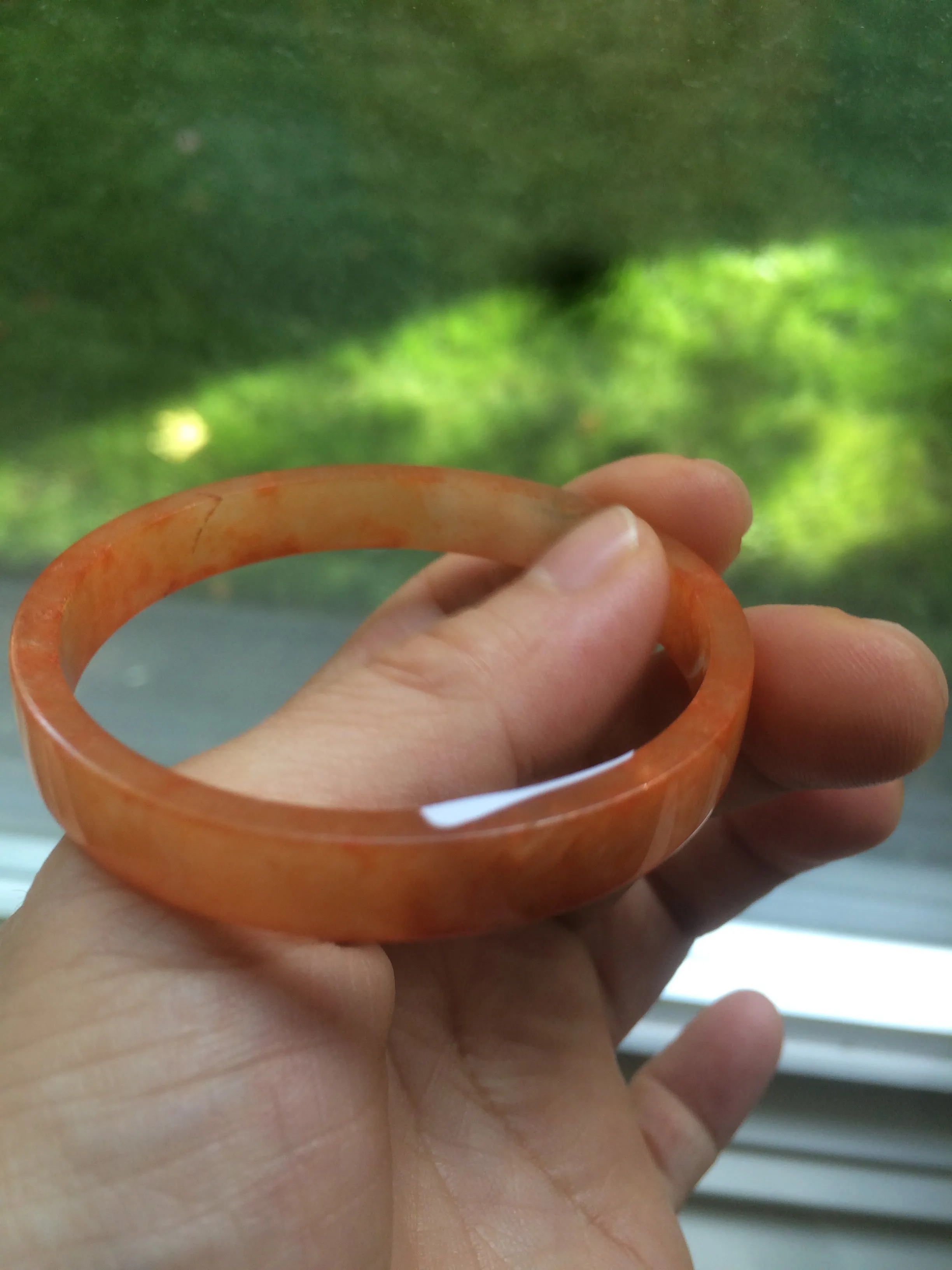49.6mm Certified Type A orange/red Jadeite Jade bangle (With heat enhancement!) AB34-2292