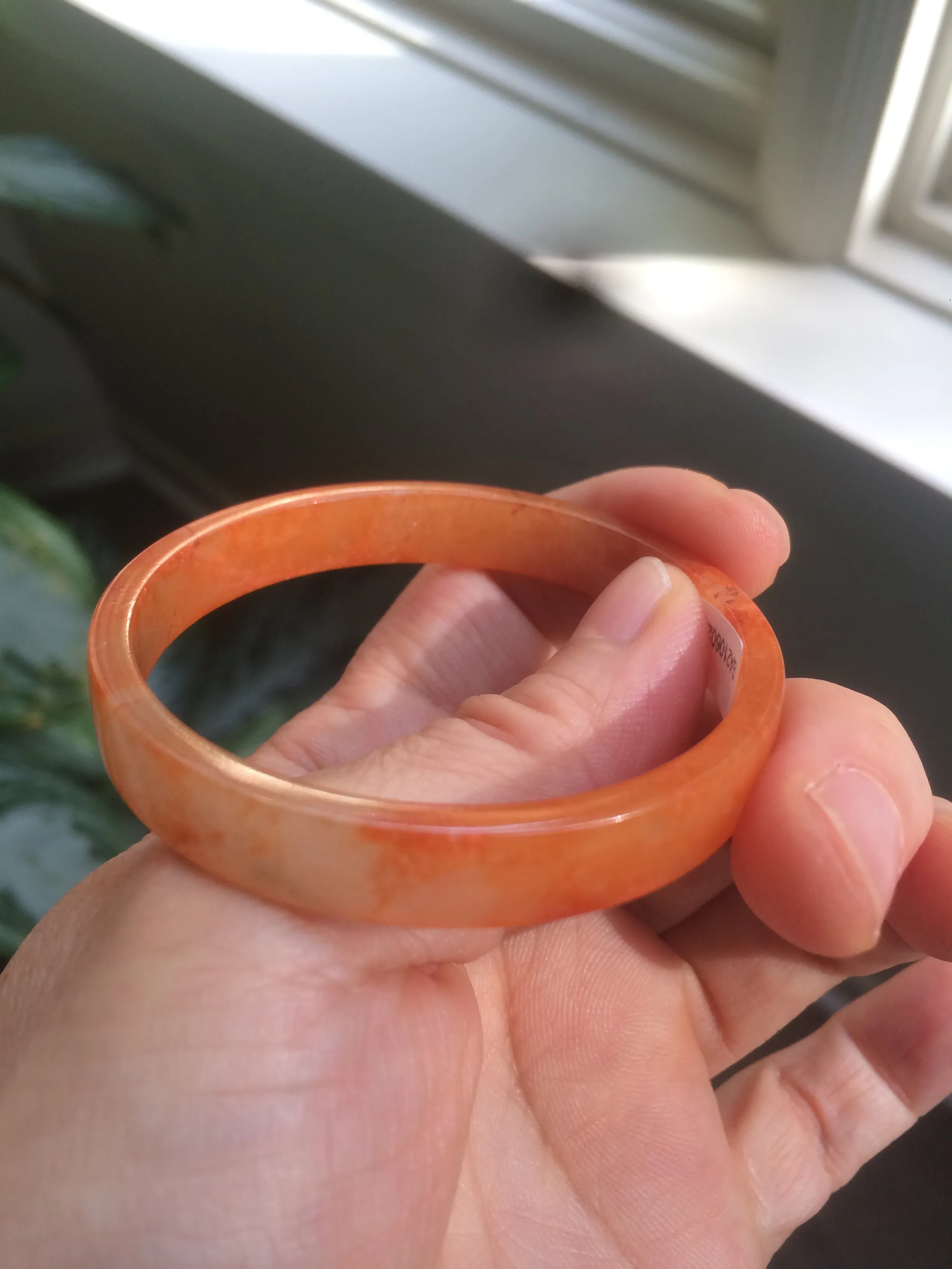 49.6mm Certified Type A orange/red Jadeite Jade bangle (With heat enhancement!) AB34-2292