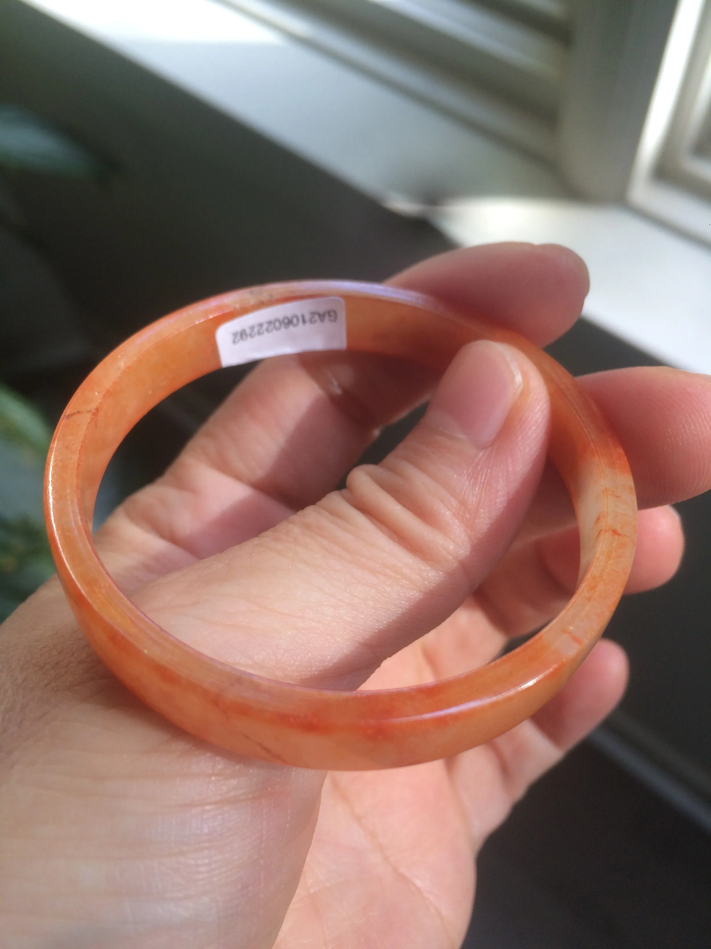 49.6mm Certified Type A orange/red Jadeite Jade bangle (With heat enhancement!) AB34-2292