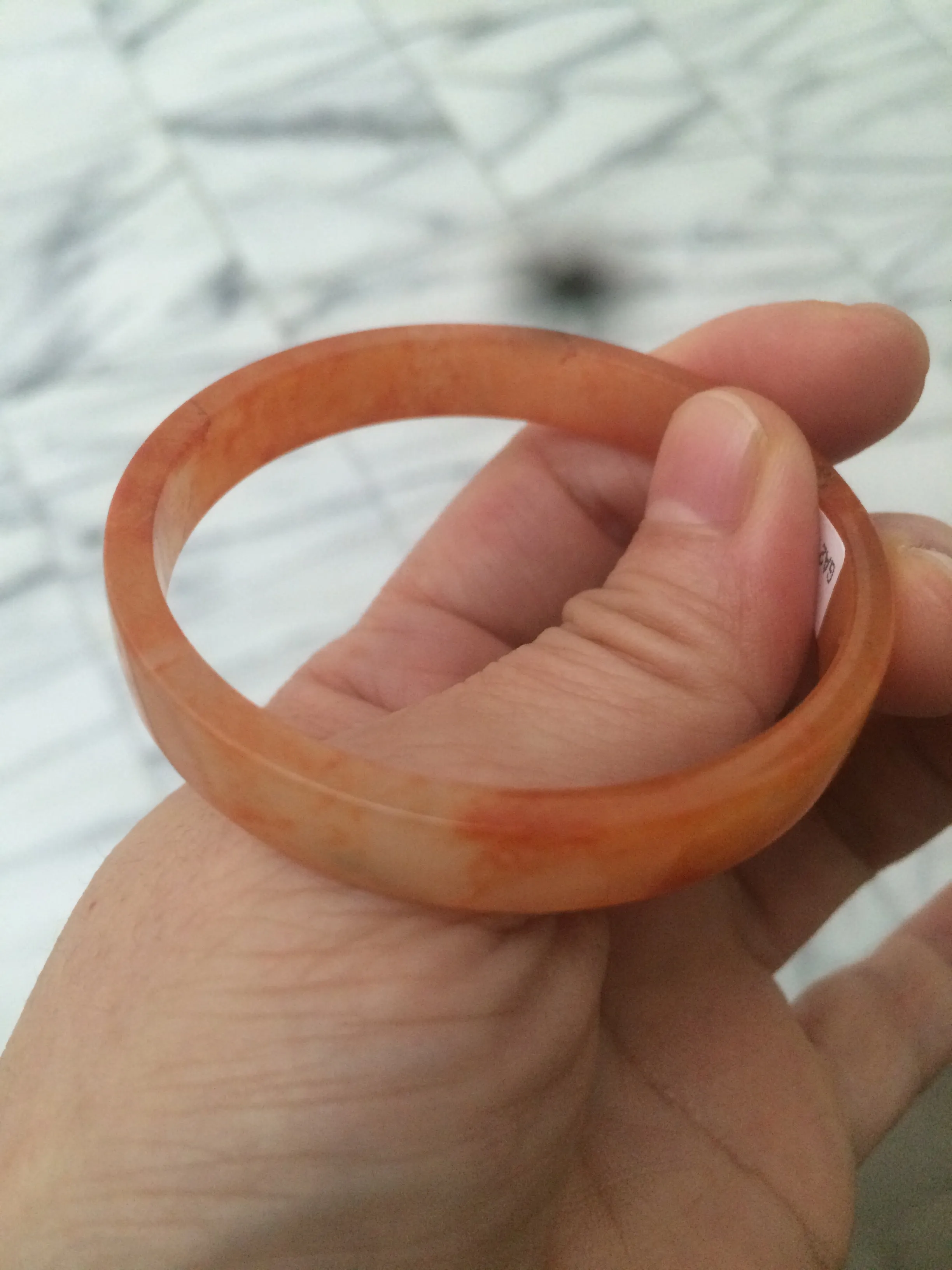 49.6mm Certified Type A orange/red Jadeite Jade bangle (With heat enhancement!) AB34-2292