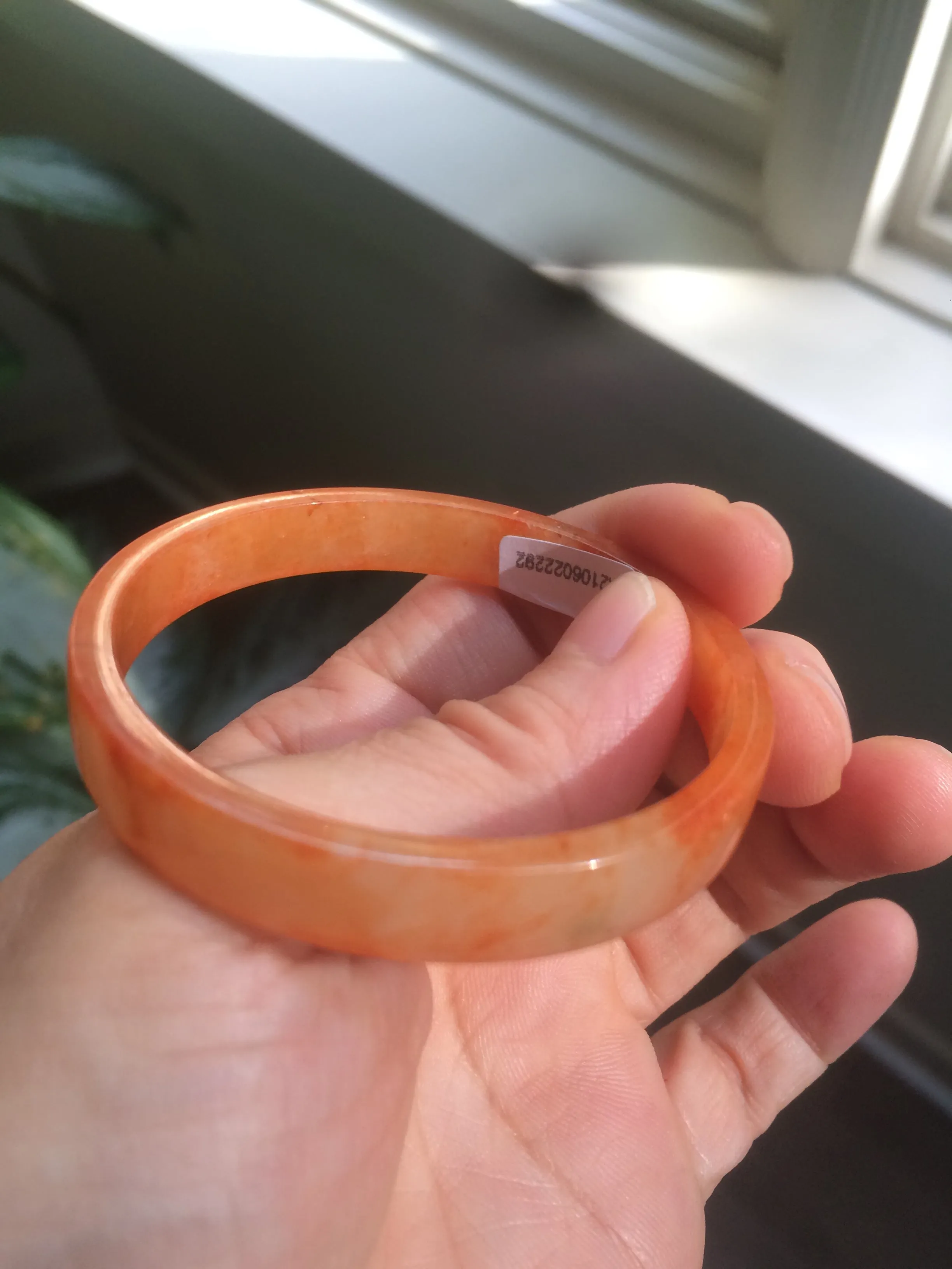 49.6mm Certified Type A orange/red Jadeite Jade bangle (With heat enhancement!) AB34-2292