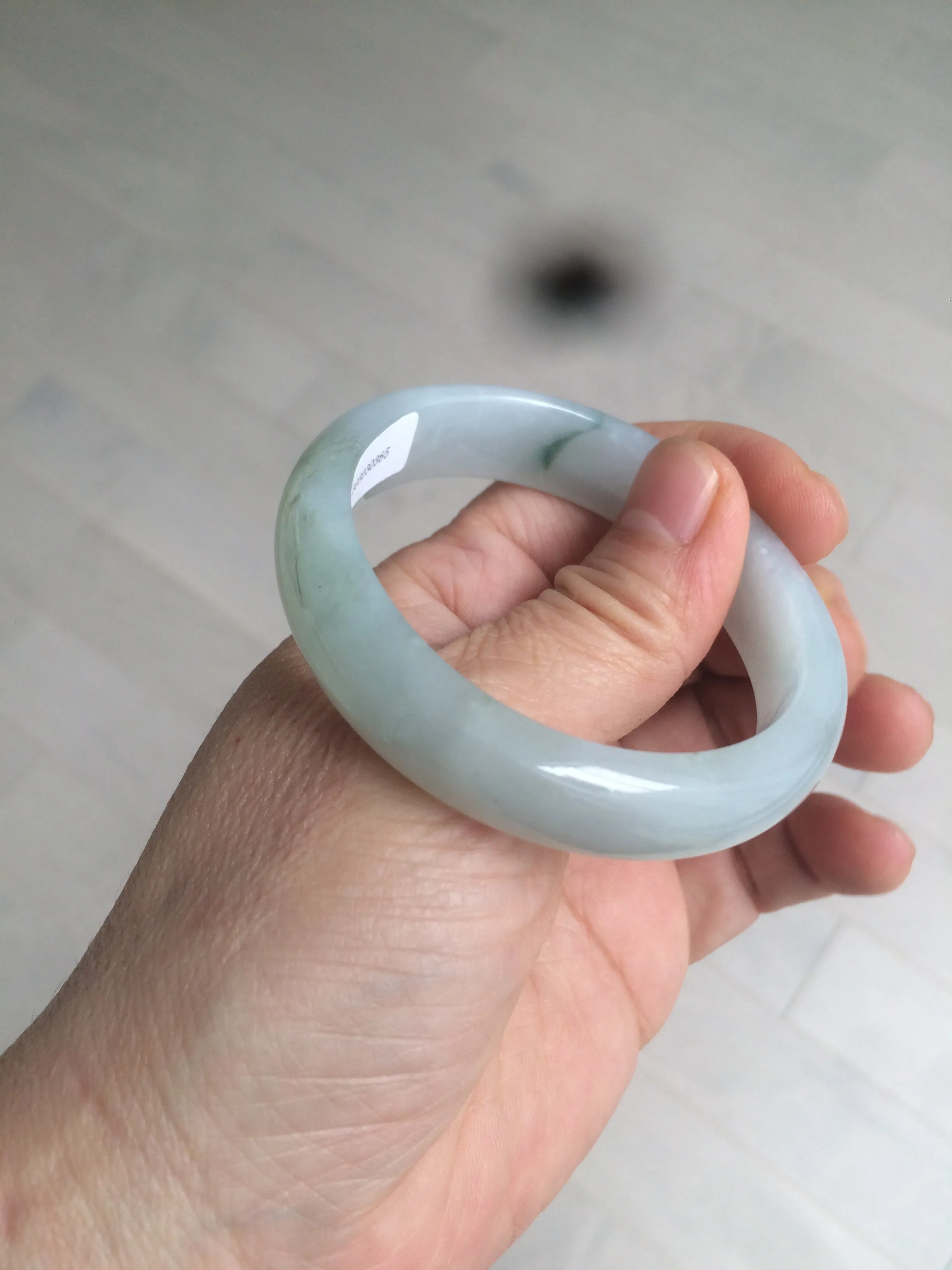 49mm Certified Type A 100% Natural light green white oval Jadeite Jade bangle AX56-0365