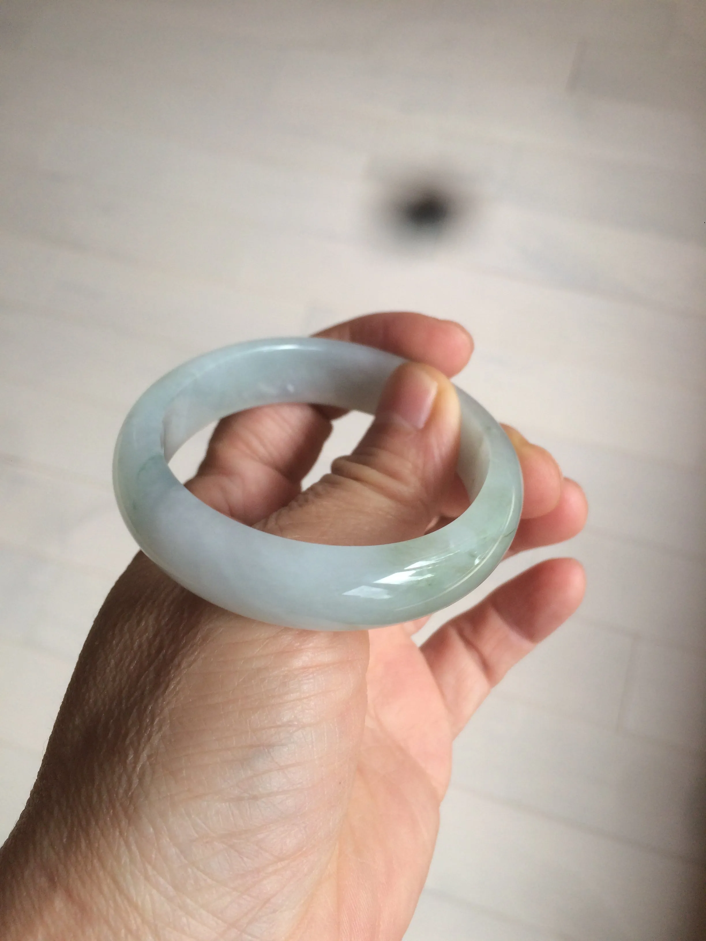 49mm Certified Type A 100% Natural light green white oval Jadeite Jade bangle AX56-0365