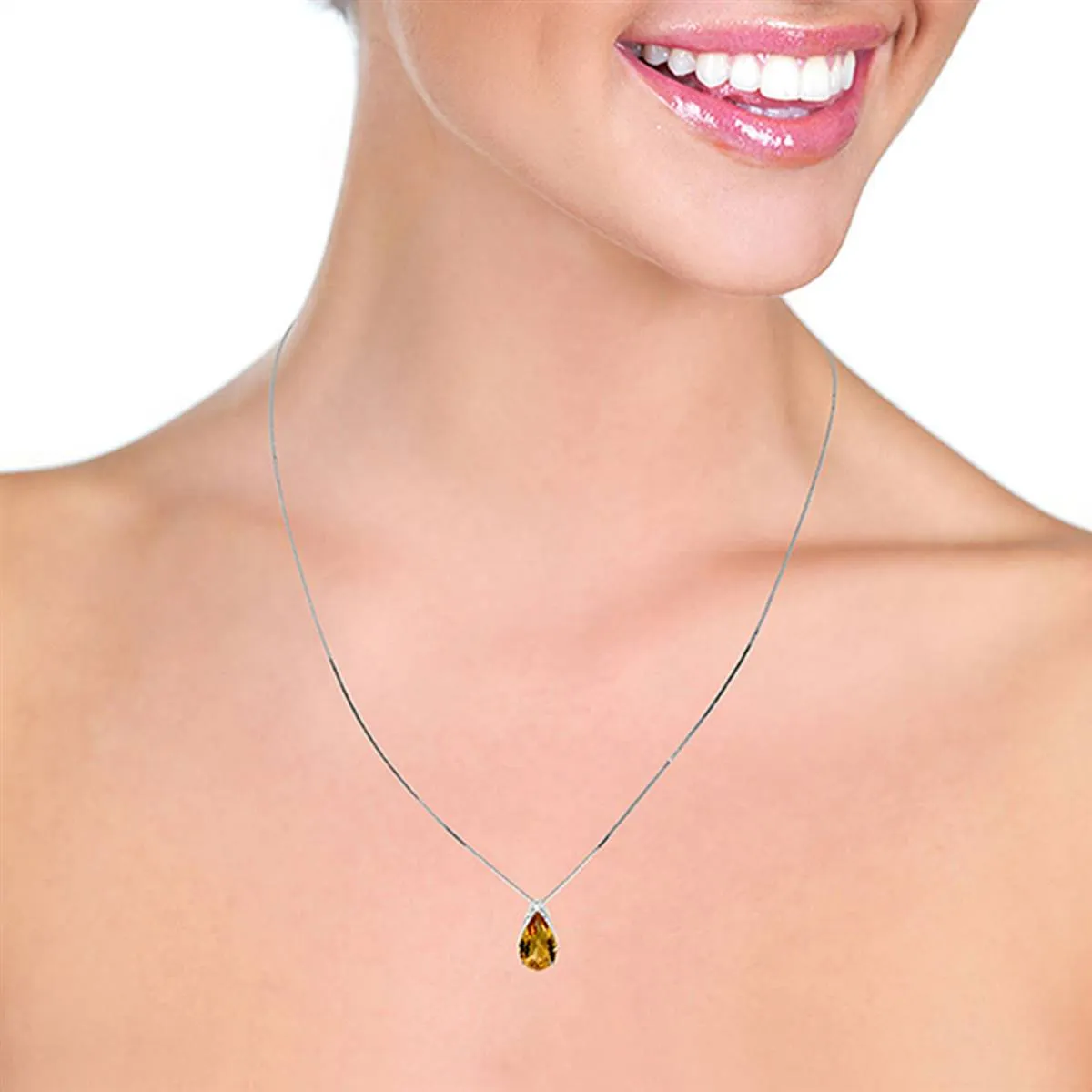 5 Carat 14K Solid White Gold Necklace Natural Citrine
