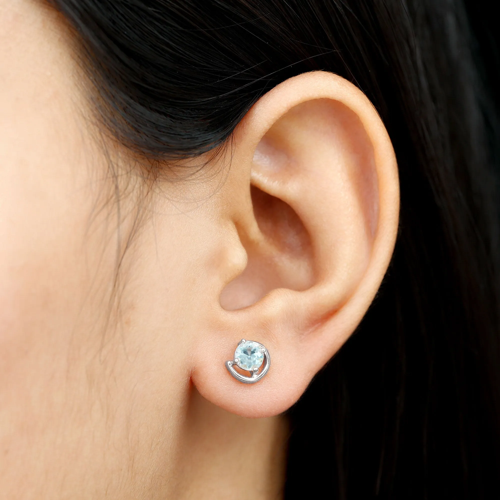 5 MM Round Sky Blue Topaz Simple Solitaire Stud Earrings in Prong Setting